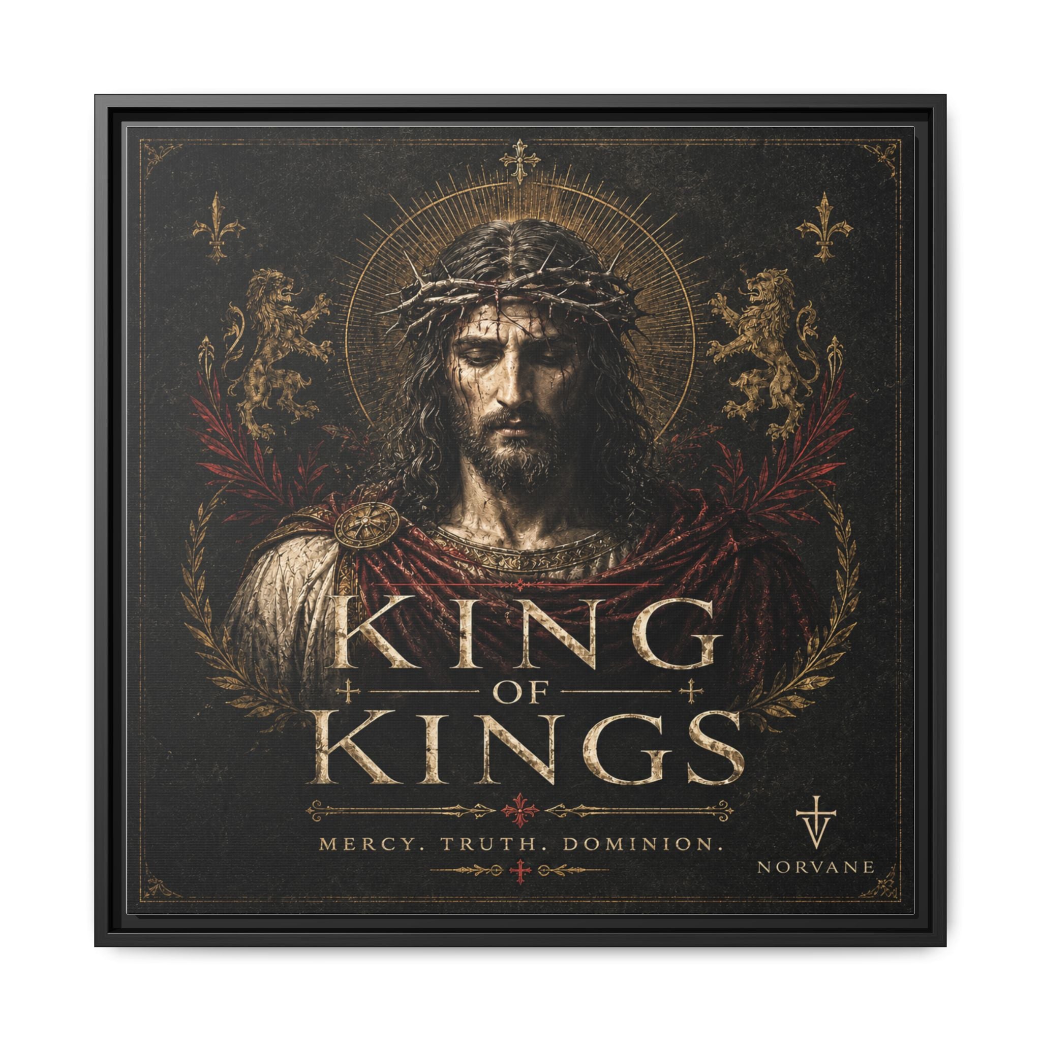 Norvane King of Kings Framed Canvas – Religious Jesus Wall Art in Black