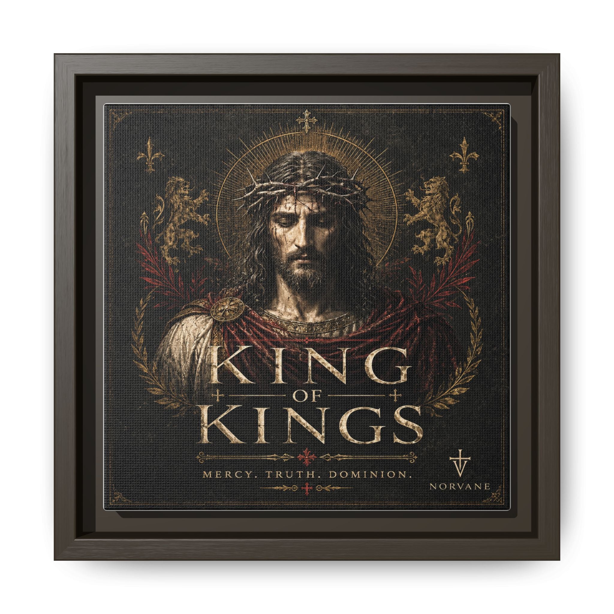 Norvane King of Kings Framed Canvas – Religious Jesus Wall Art in Espresso – view 7