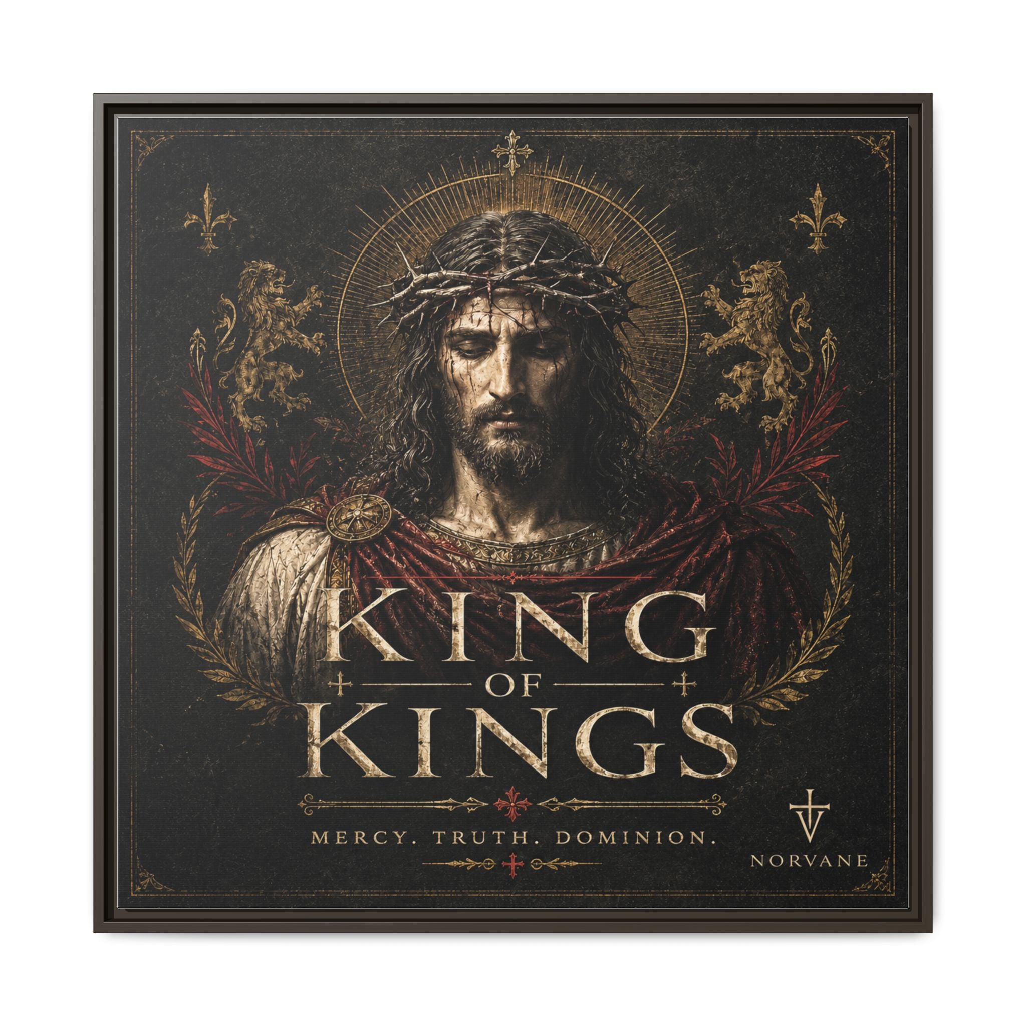 Norvane King of Kings Framed Canvas – Religious Jesus Wall Art in Espresso – view 9
