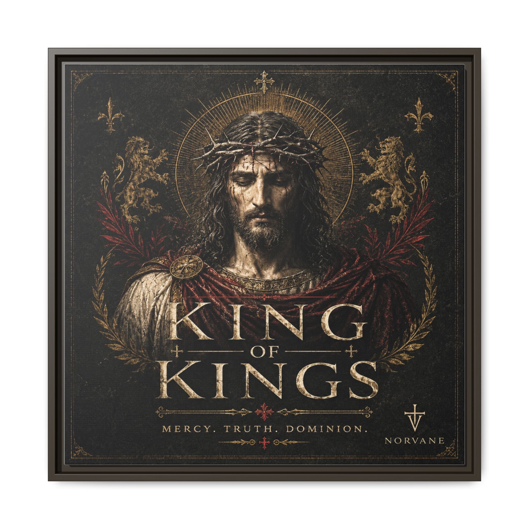 Norvane King of Kings Framed Canvas – Religious Jesus Wall Art in Espresso