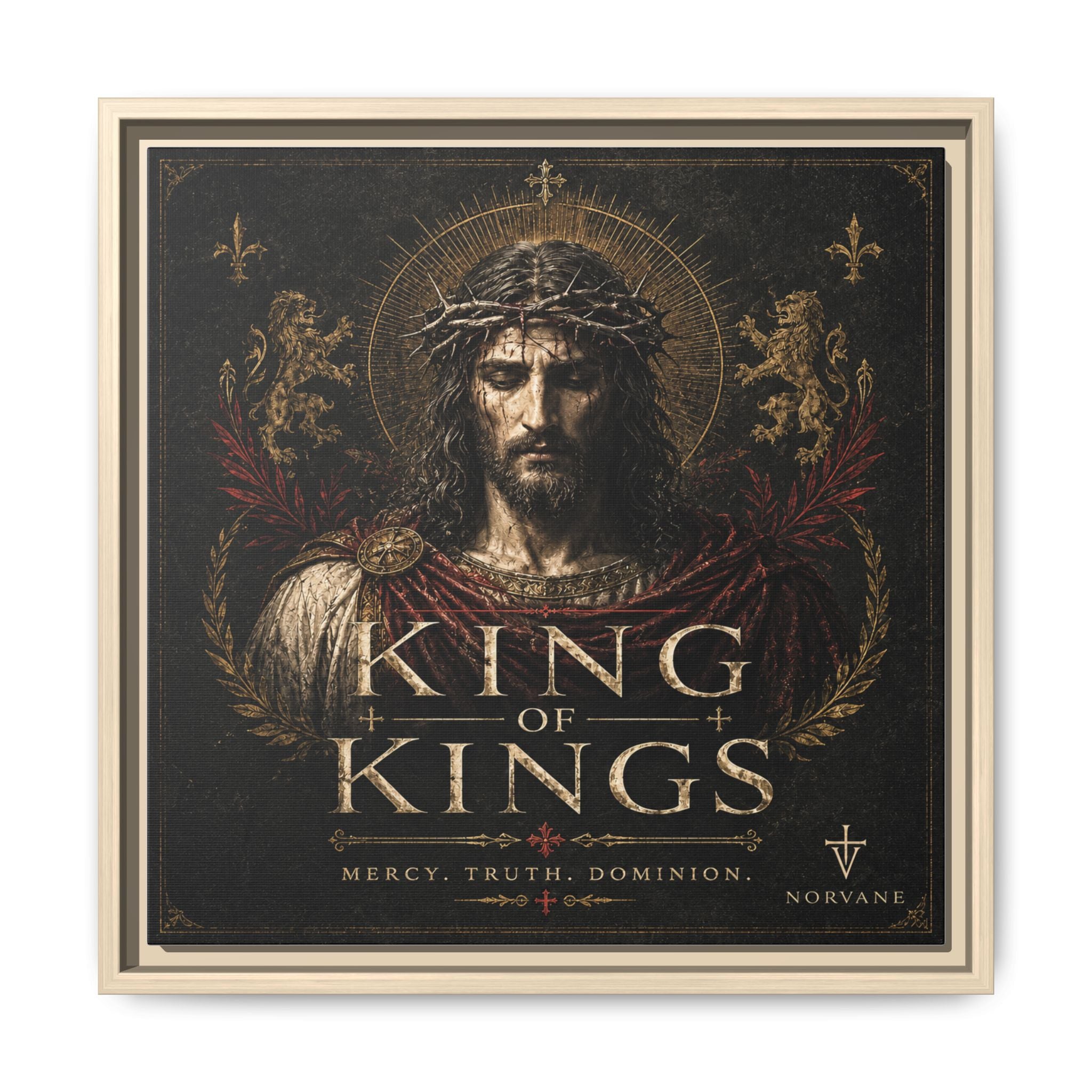 Norvane King of Kings Framed Canvas – Religious Jesus Wall Art in Natural – view 13