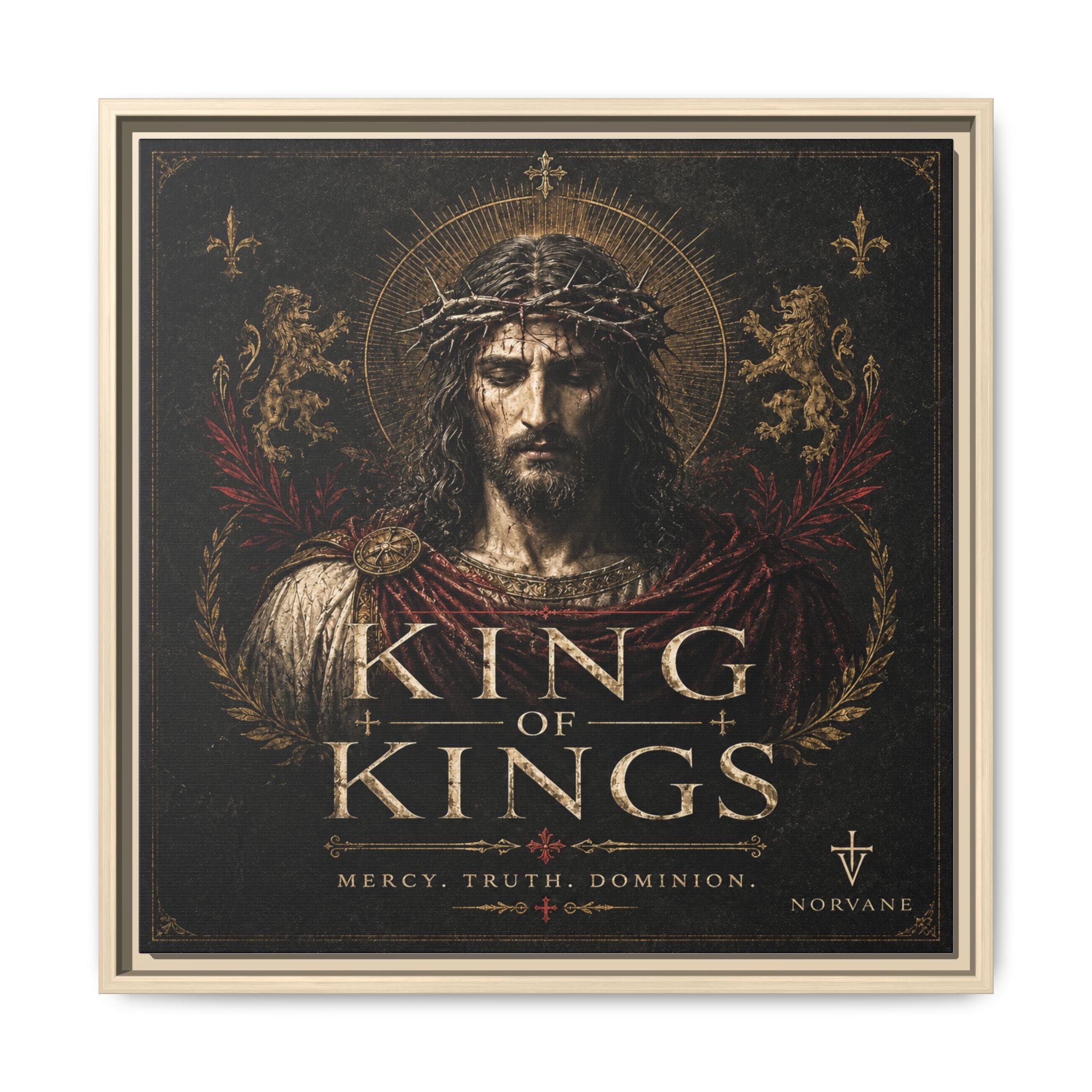 Norvane King of Kings Framed Canvas – Religious Jesus Wall Art in Natural – view 23