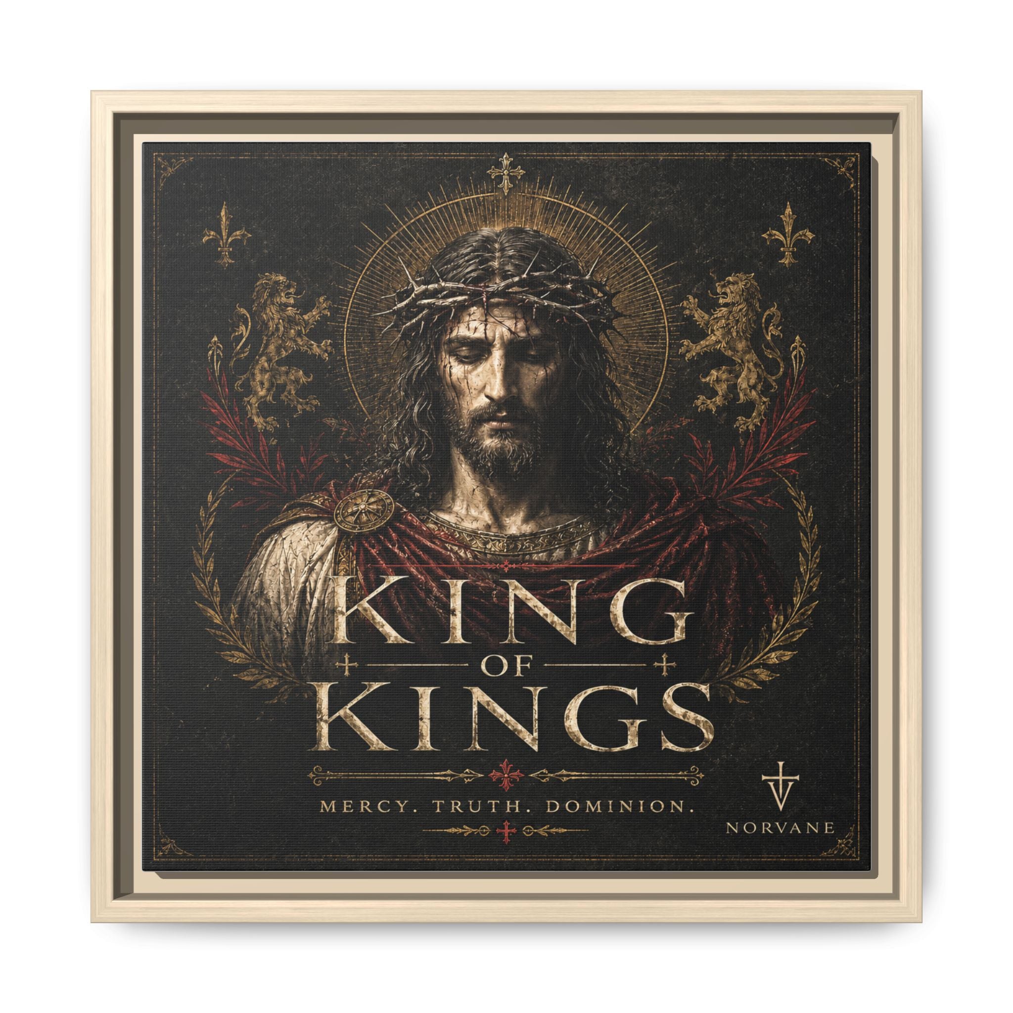 Norvane King of Kings Framed Canvas – Religious Jesus Wall Art in Natural – view 30