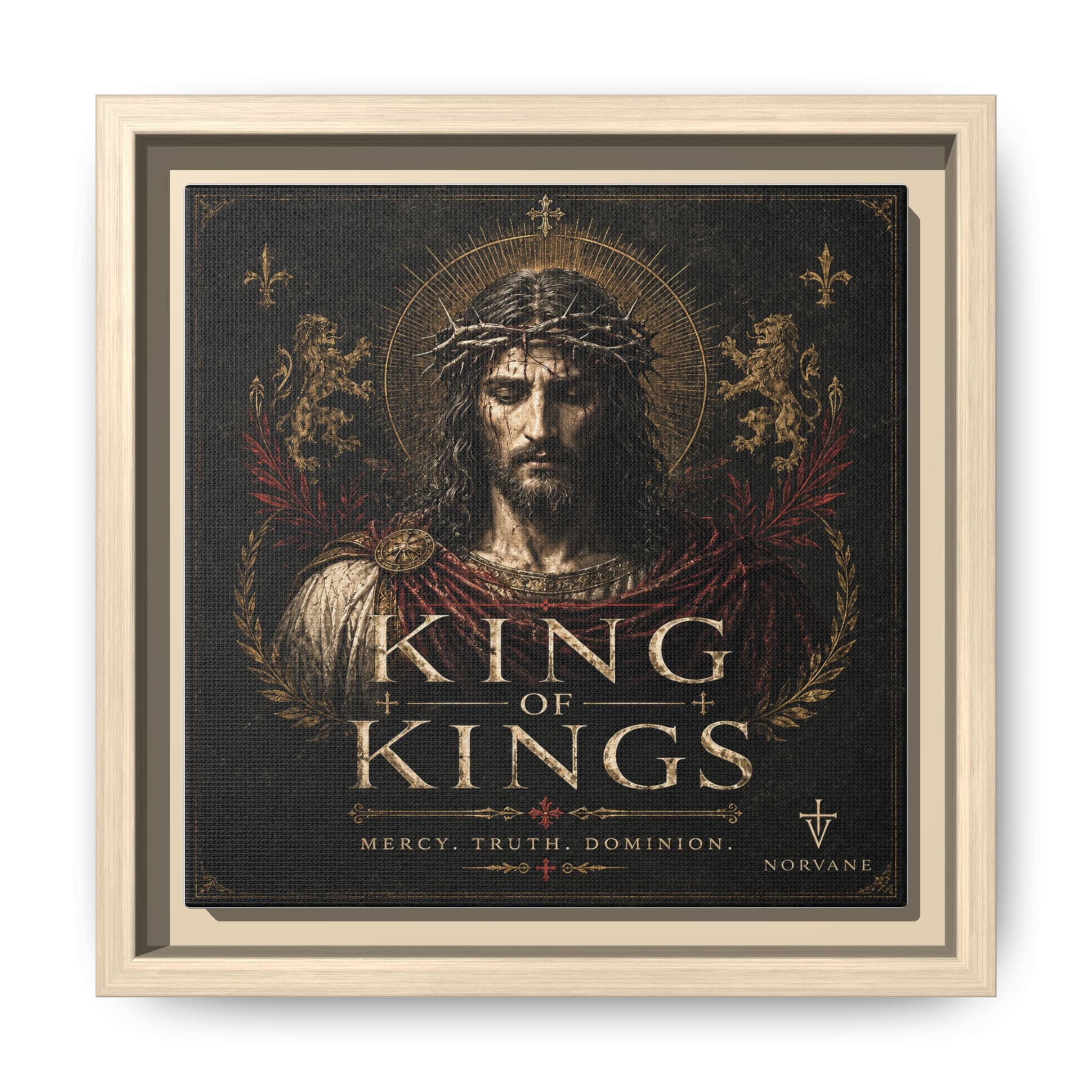 Norvane King of Kings Framed Canvas – Religious Jesus Wall Art in Natural – view 8
