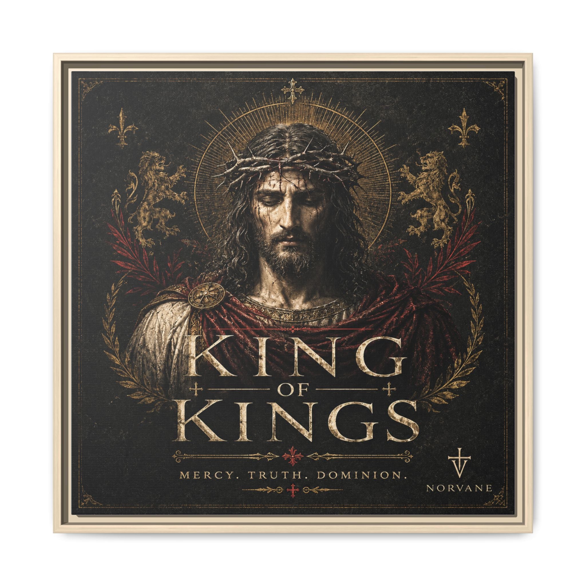 Norvane King of Kings Framed Canvas – Religious Jesus Wall Art in Natural