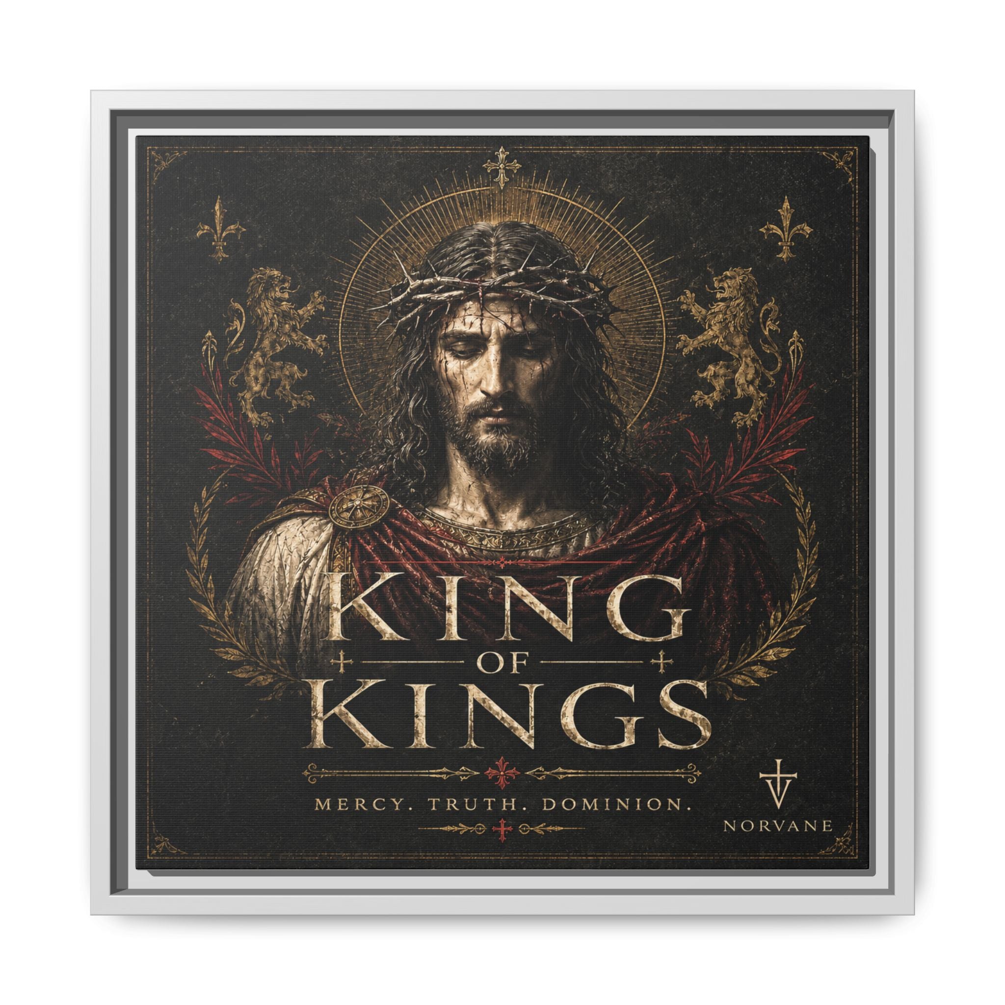 Norvane King of Kings Framed Canvas – Religious Jesus Wall Art in White – view 15
