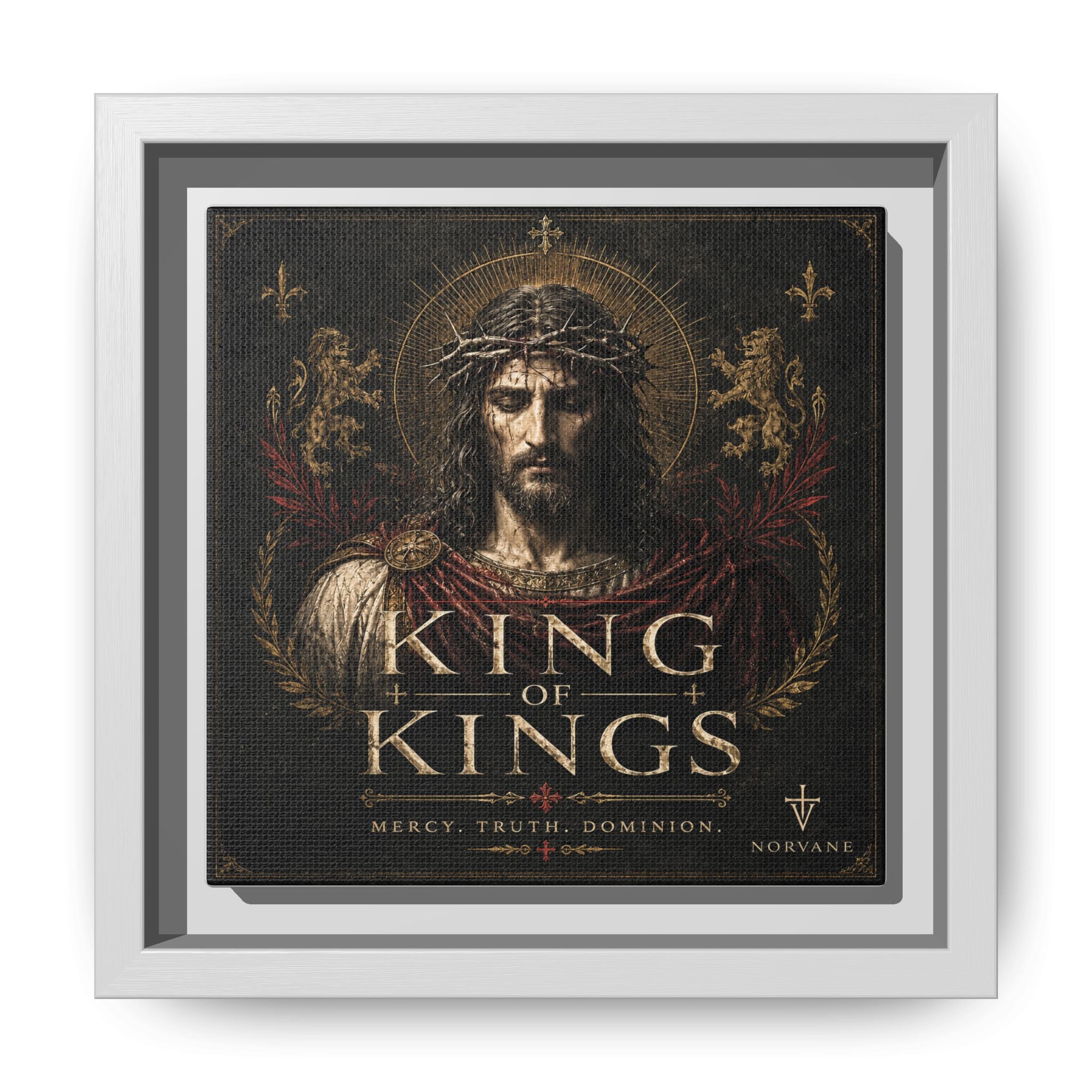 Norvane King of Kings Framed Canvas – Religious Jesus Wall Art in White – view 17
