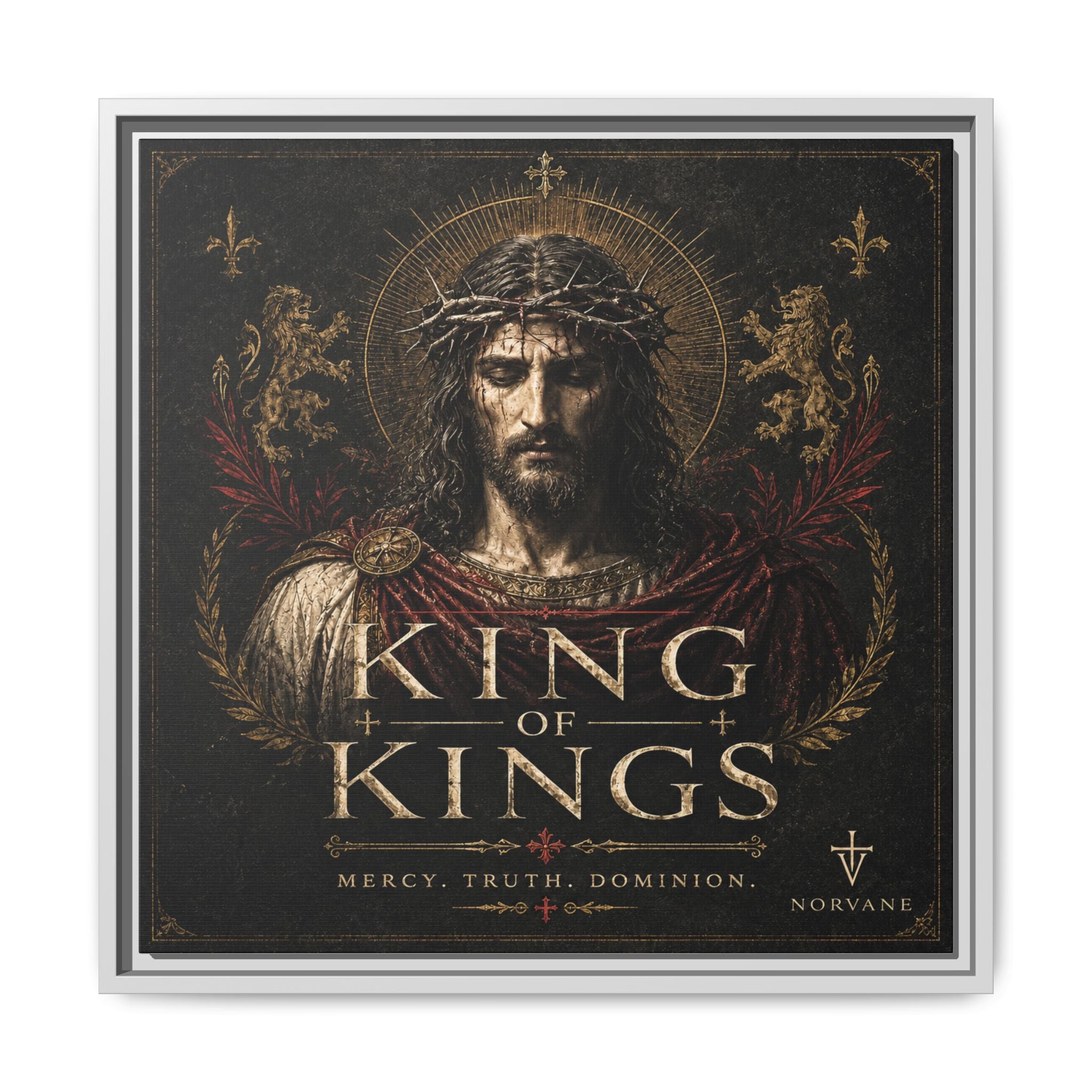 Norvane King of Kings Framed Canvas – Religious Jesus Wall Art in White – view 24