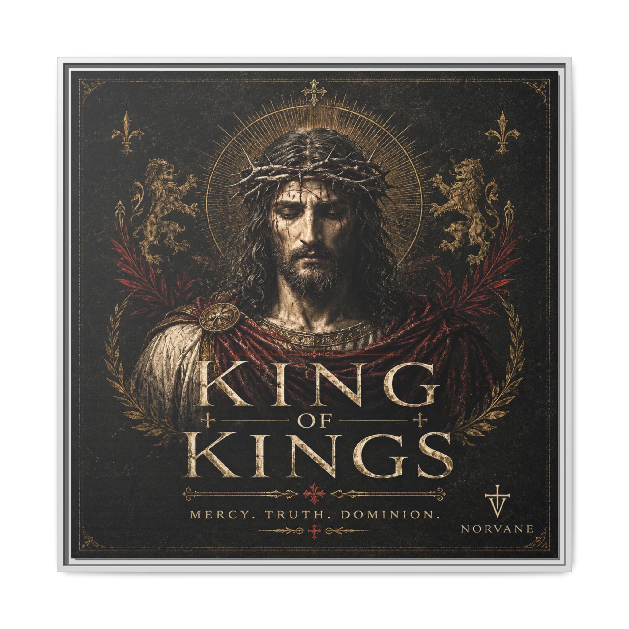 Norvane King of Kings Framed Canvas – Religious Jesus Wall Art in White – view 25