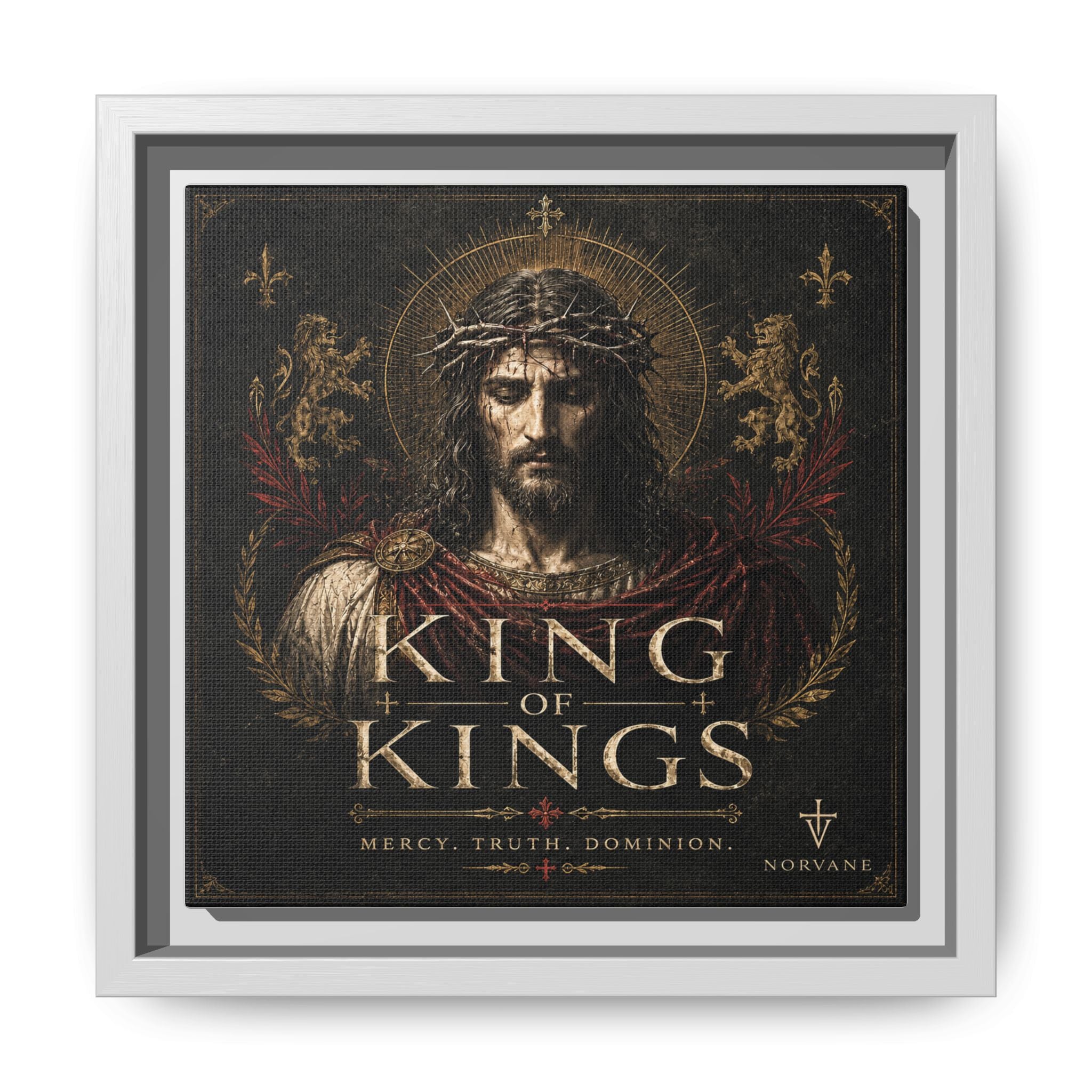 Norvane King of Kings Framed Canvas – Religious Jesus Wall Art in White – view 5