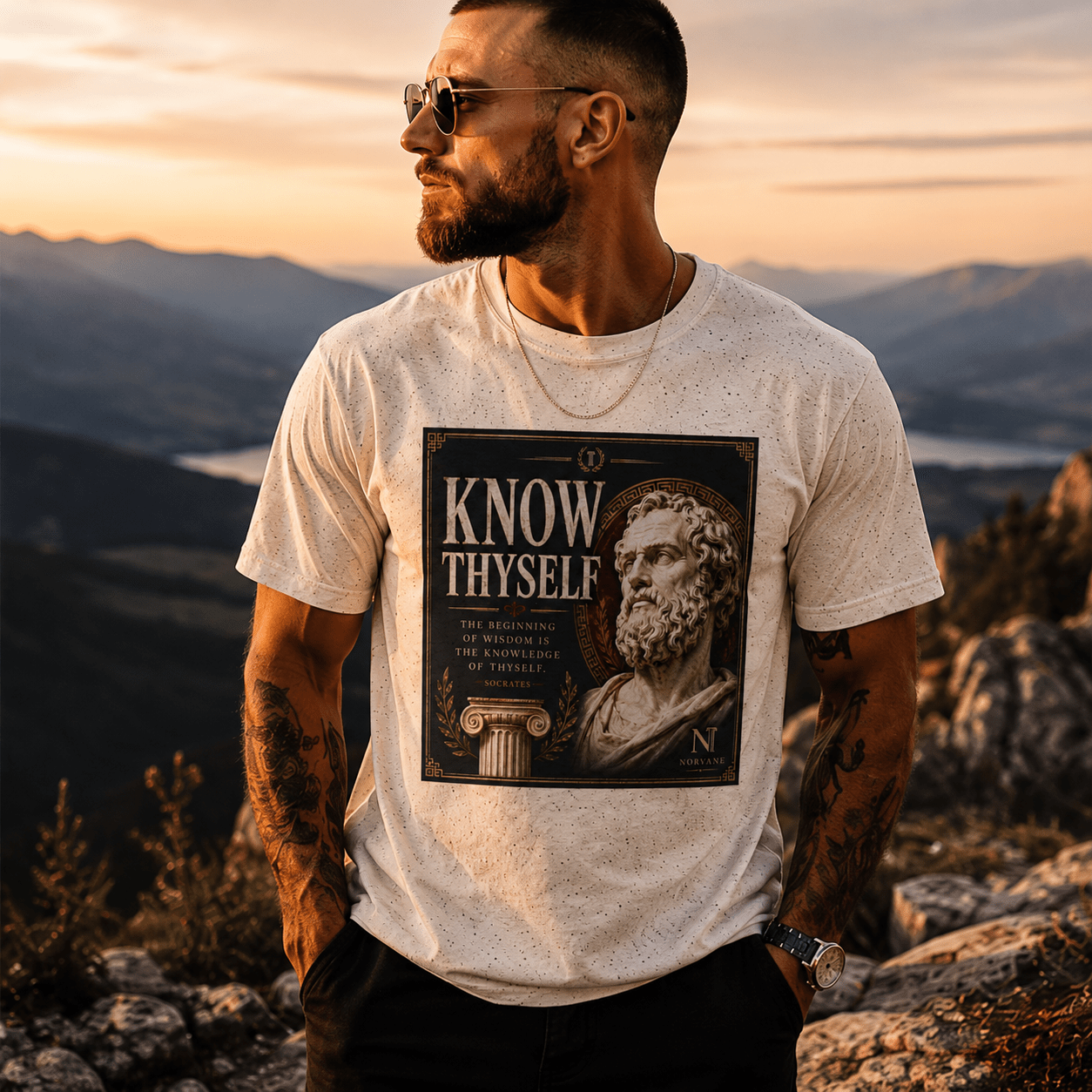 Norvane Know Thyself T-Shirt – Stoic Philosophy Graphic Tee in Natural