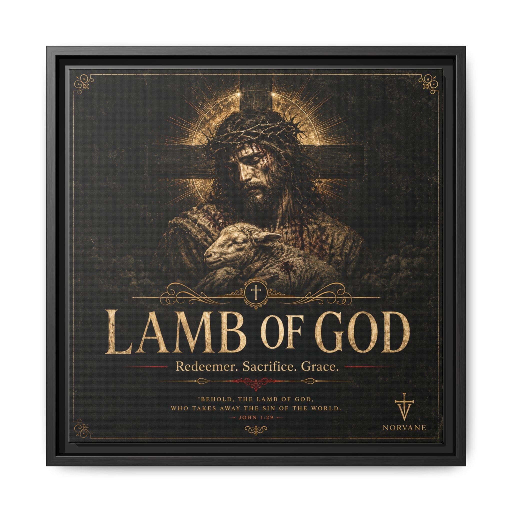 Norvane Lamb of God Framed Canvas – Redeemer Sacrifice Grace Wall Art in Black – view 16