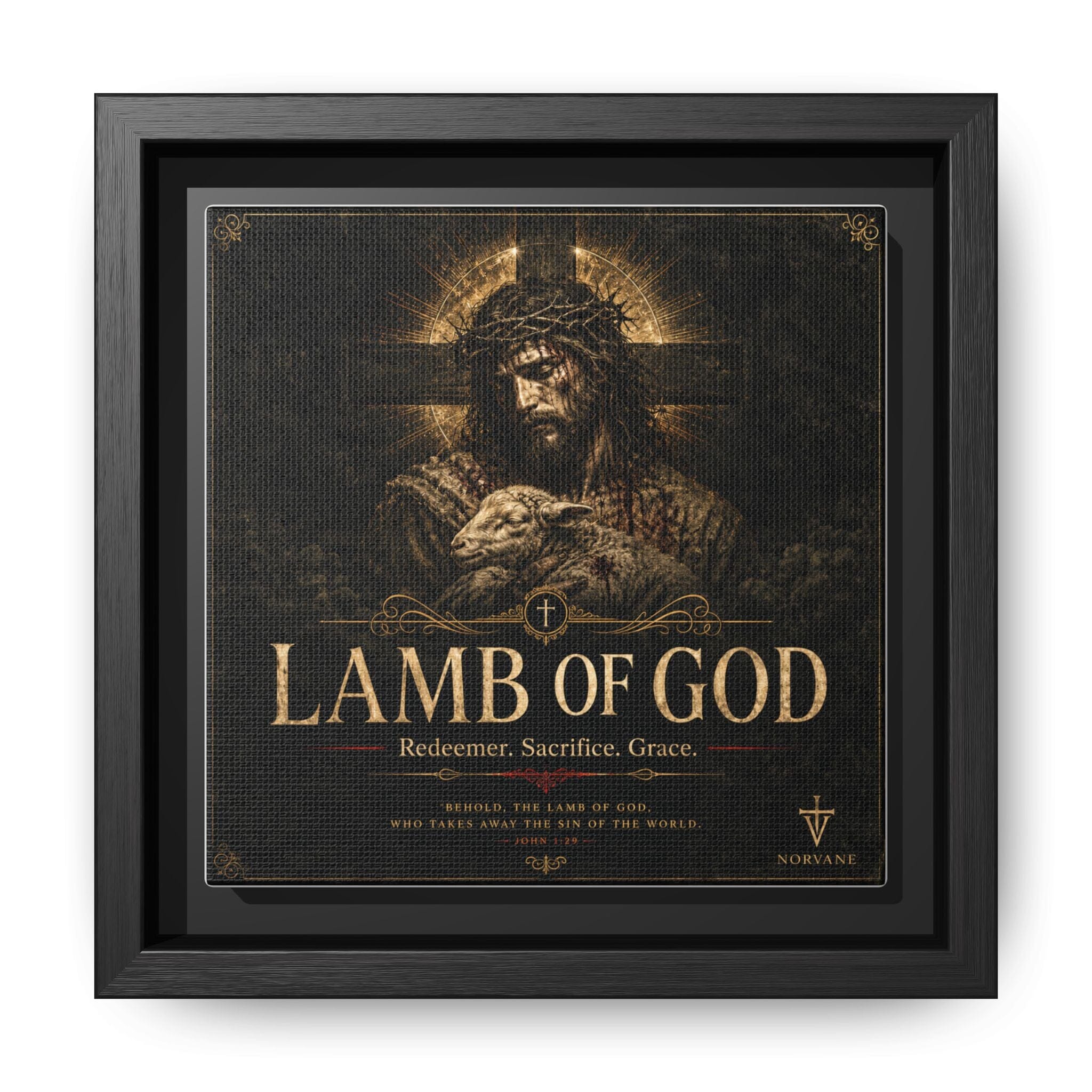Norvane Lamb of God Framed Canvas – Redeemer Sacrifice Grace Wall Art in Black – view 18
