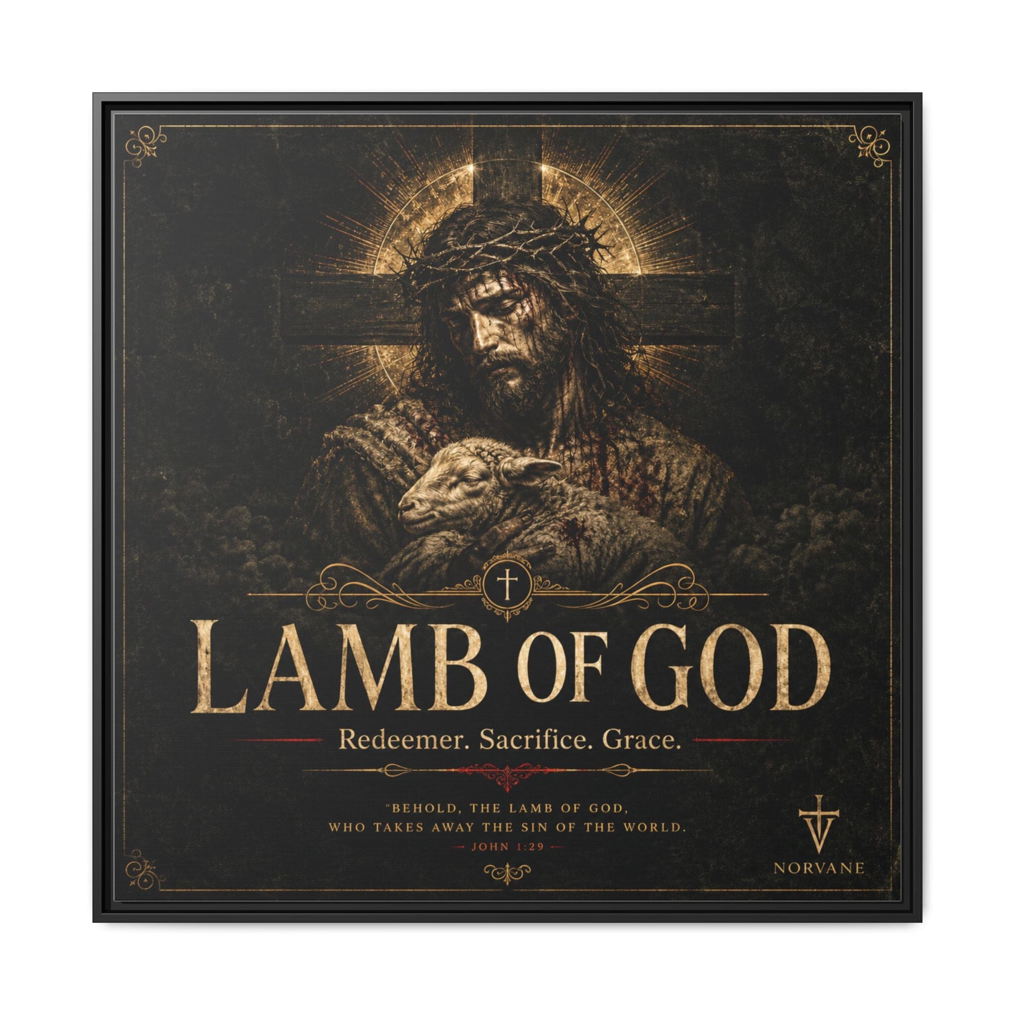 Norvane Lamb of God Framed Canvas – Redeemer Sacrifice Grace Wall Art in Black – view 26