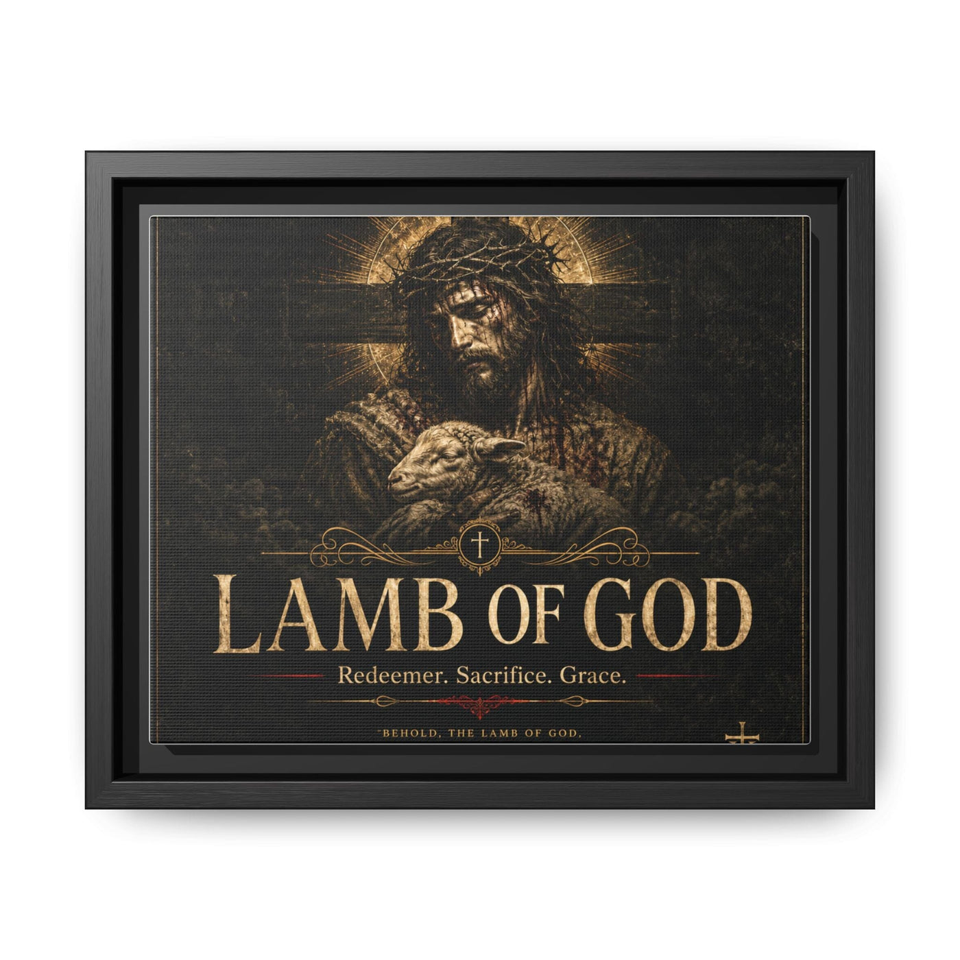 Norvane Lamb of God Framed Canvas – Redeemer Sacrifice Grace Wall Art in Black – view 30