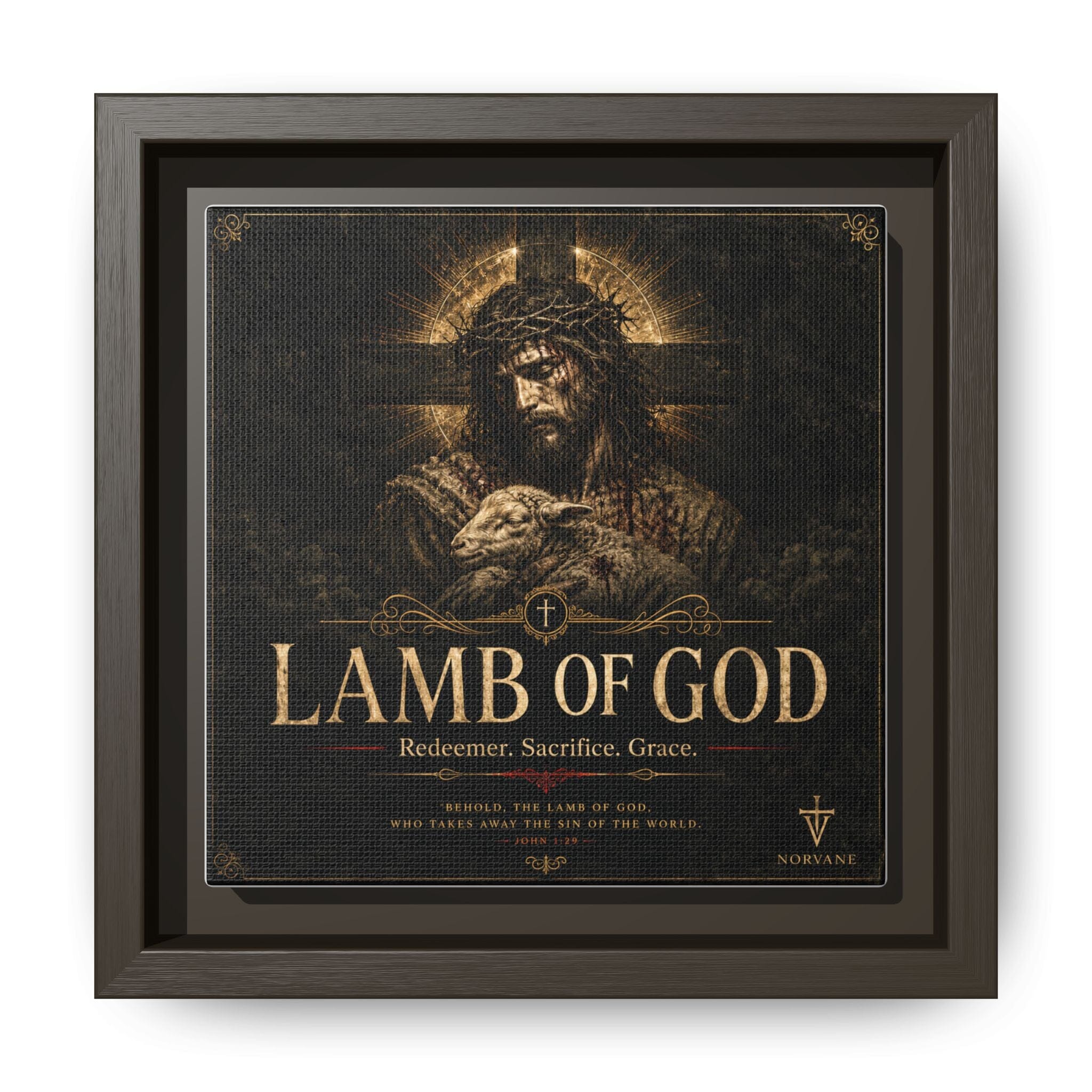 Norvane Lamb of God Framed Canvas – Redeemer Sacrifice Grace Wall Art in Espresso – view 19