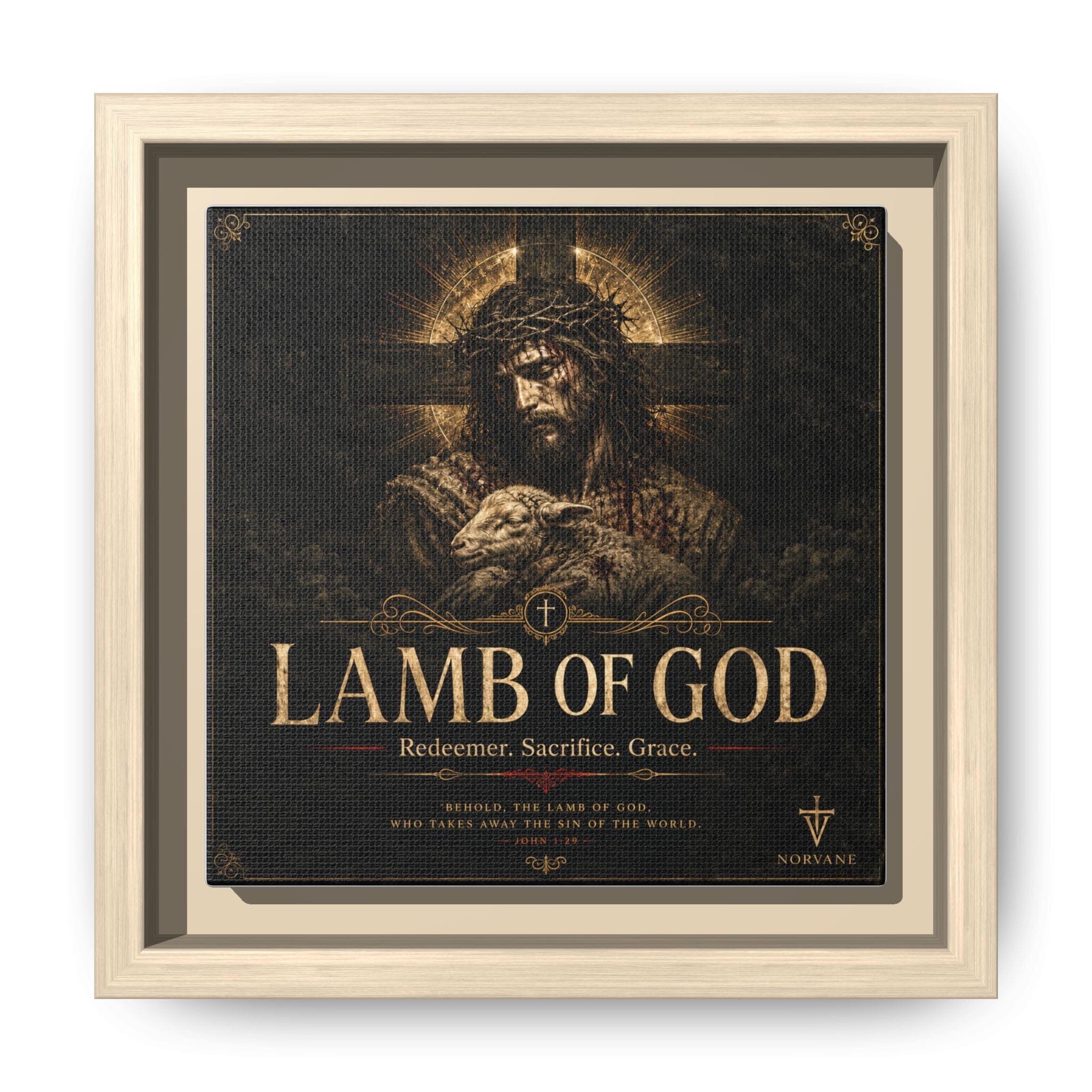 Norvane Lamb of God Framed Canvas – Redeemer Sacrifice Grace Wall Art in Natural – view 20