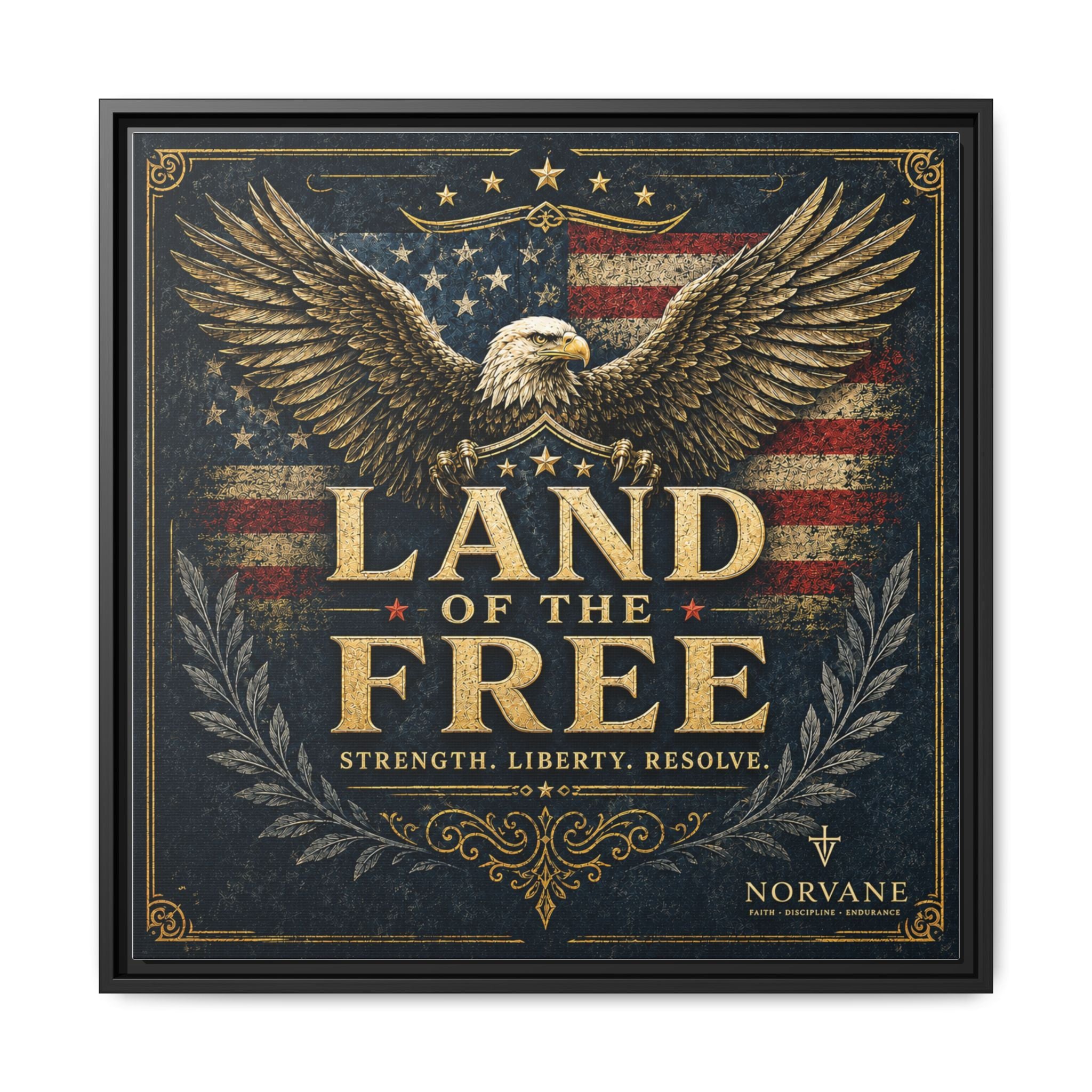 Norvane Land of the Free Framed Canvas – Patriotic Eagle Wall Art in Black
