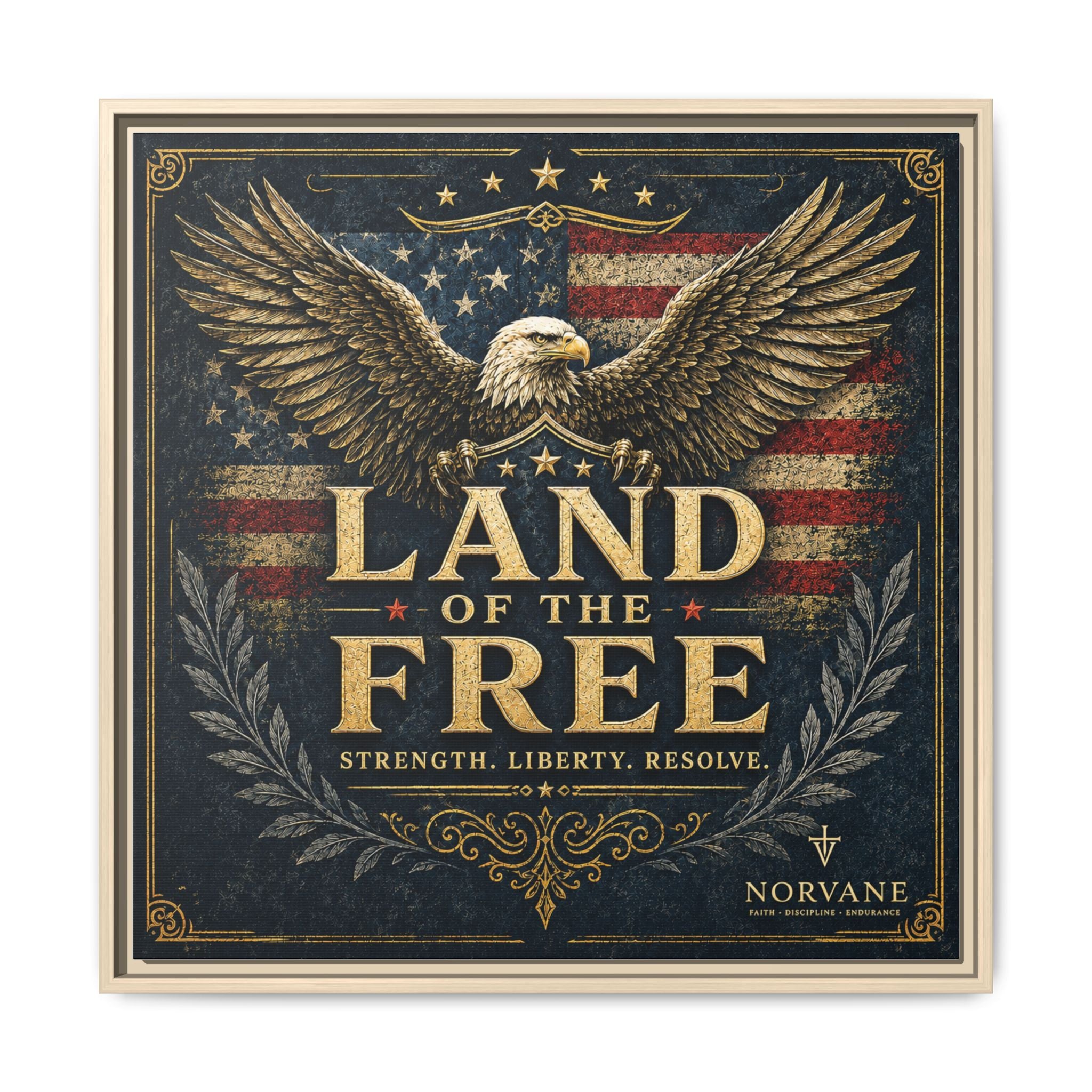 Norvane Land of the Free Framed Canvas – Patriotic Eagle Wall Art in Natural