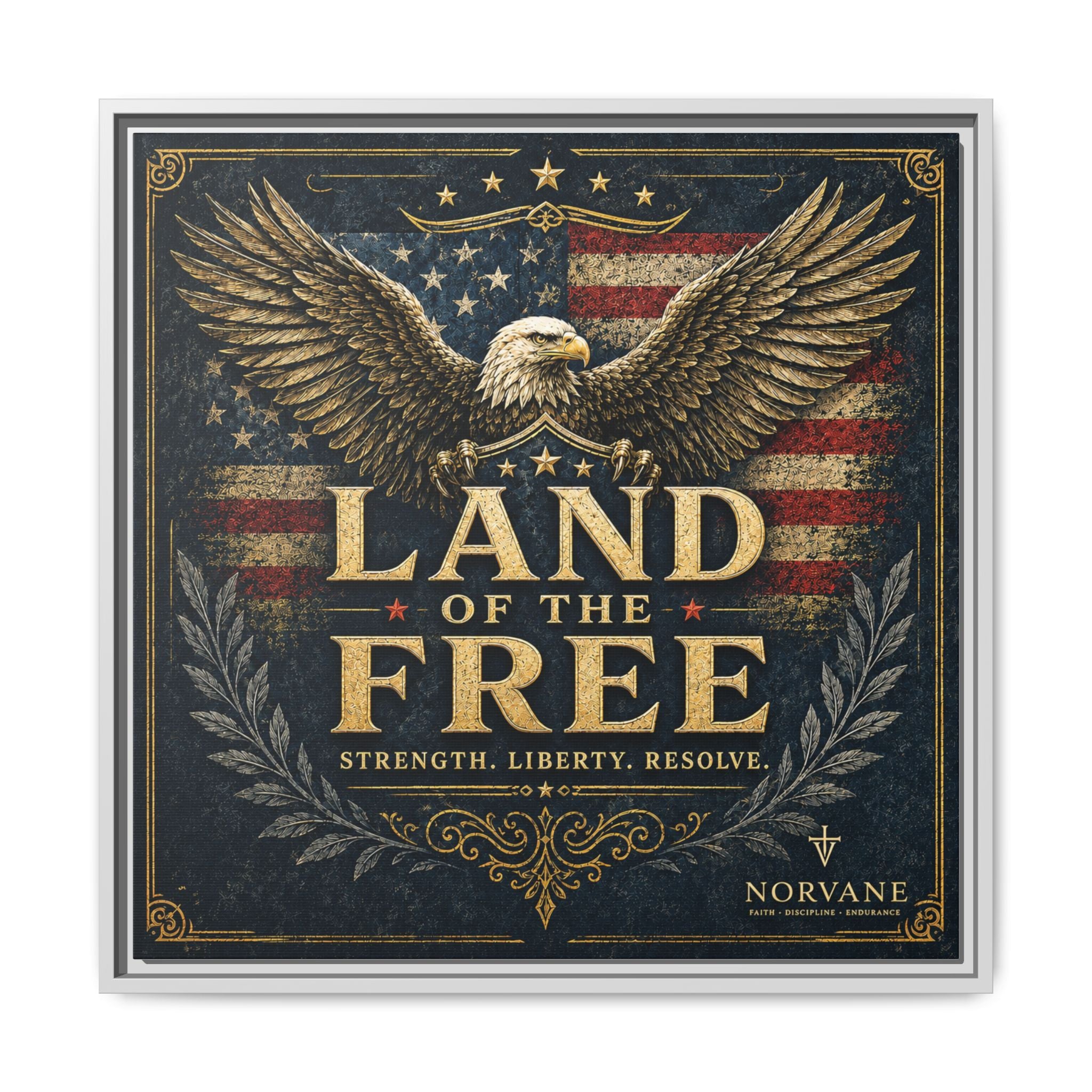 Norvane Land of the Free Framed Canvas – Patriotic Eagle Wall Art in White