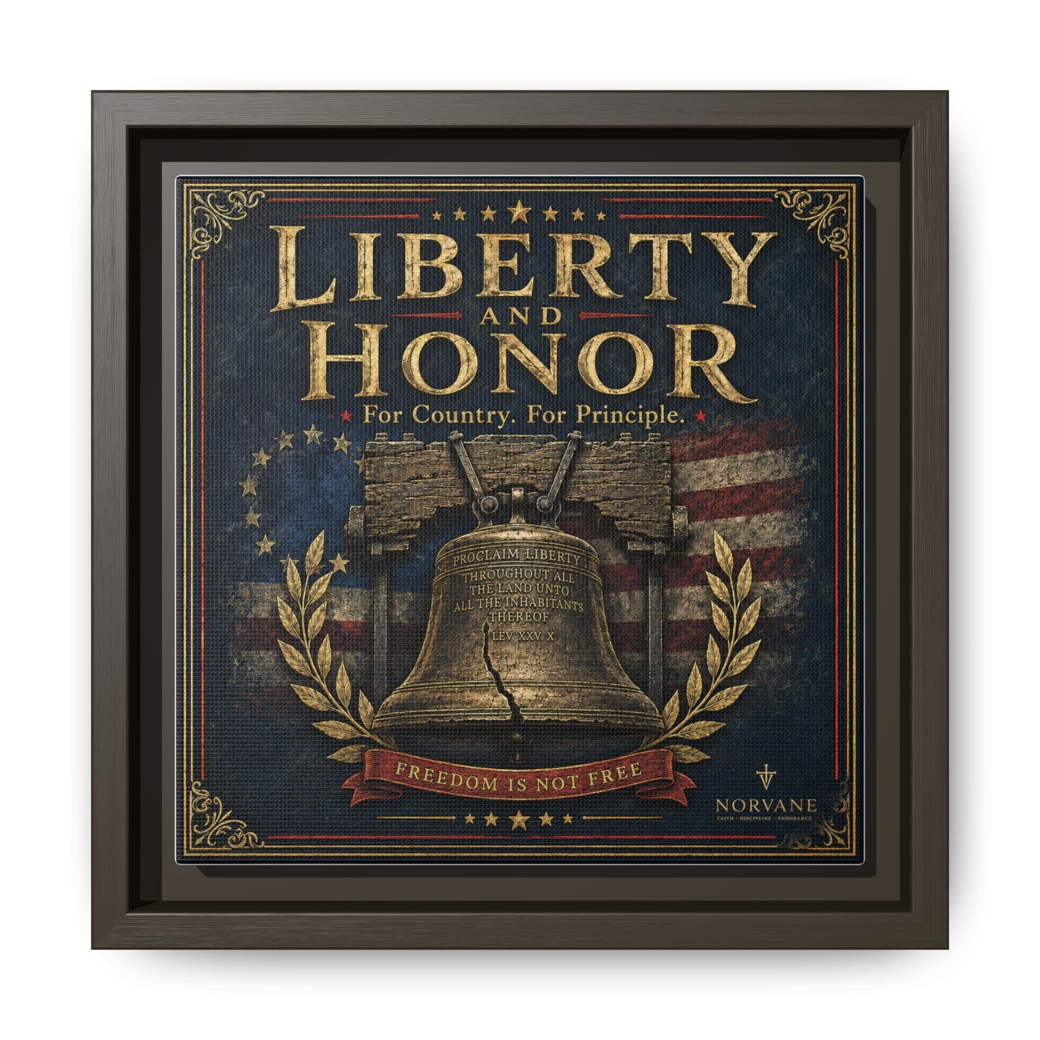 Norvane Liberty & Honor Framed Canvas – Freedom Is Not Free Bell Print in Espresso – view 7
