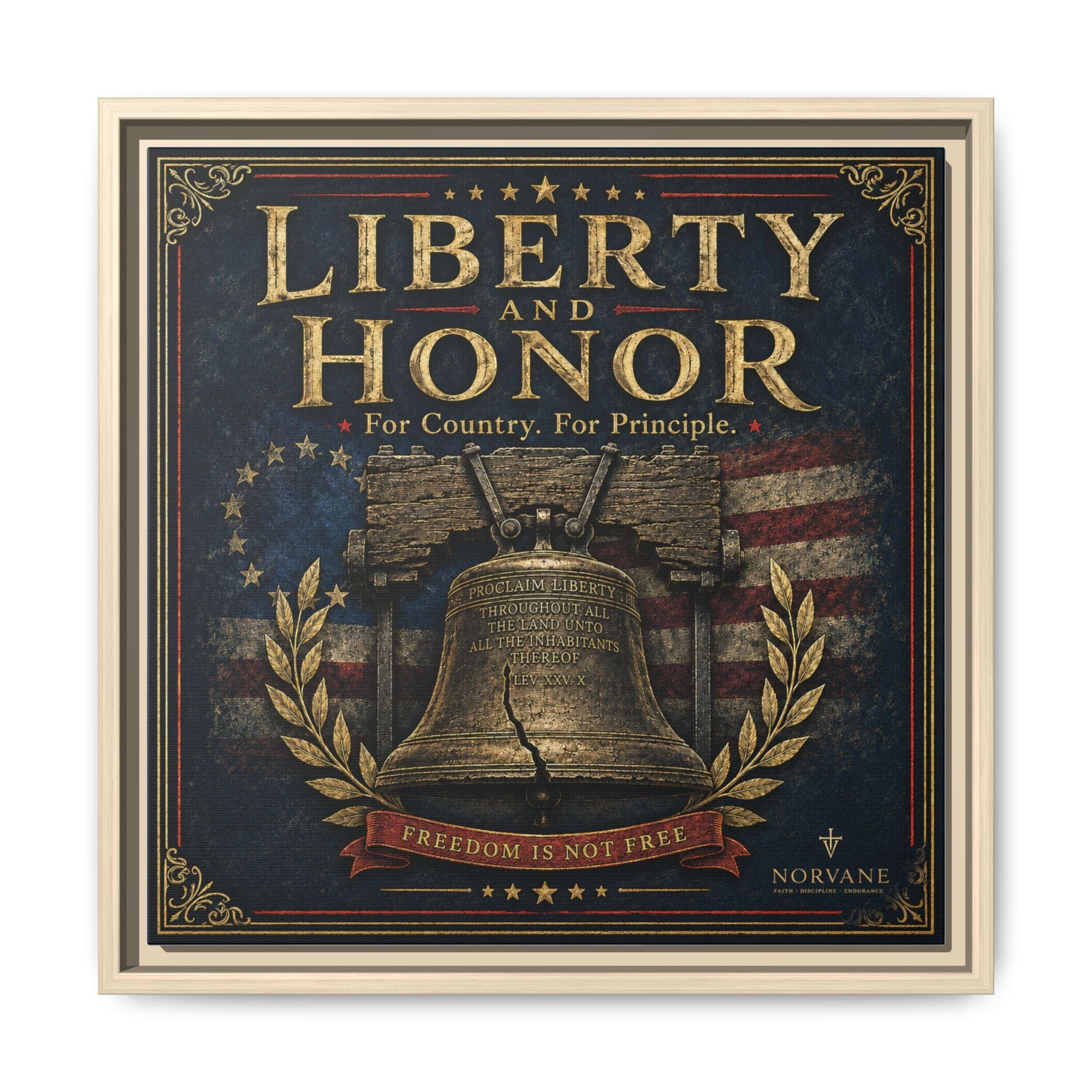 Norvane Liberty & Honor Framed Canvas – Freedom Is Not Free Bell Print in Natural – view 13