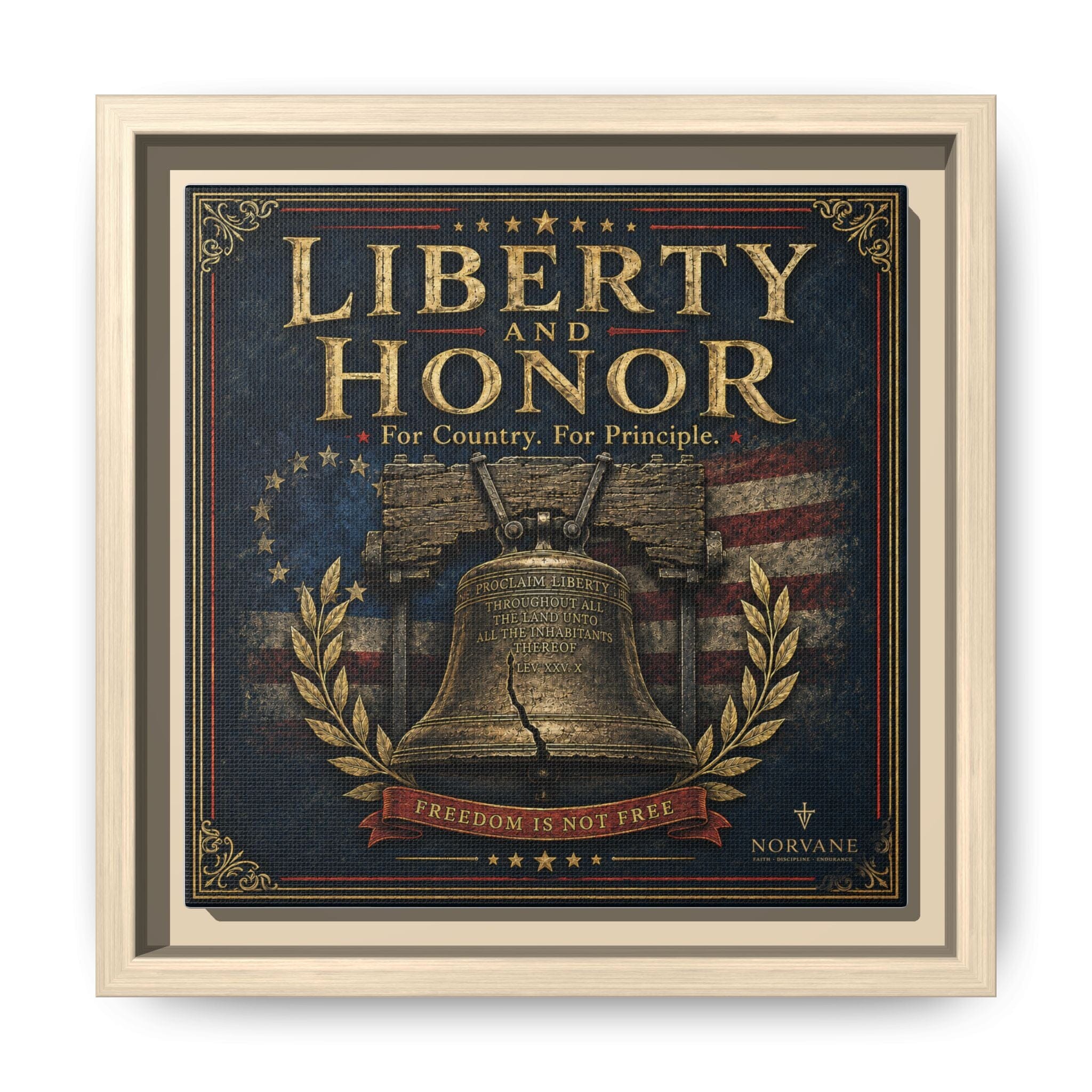 Norvane Liberty & Honor Framed Canvas – Freedom Is Not Free Bell Print in Natural – view 8