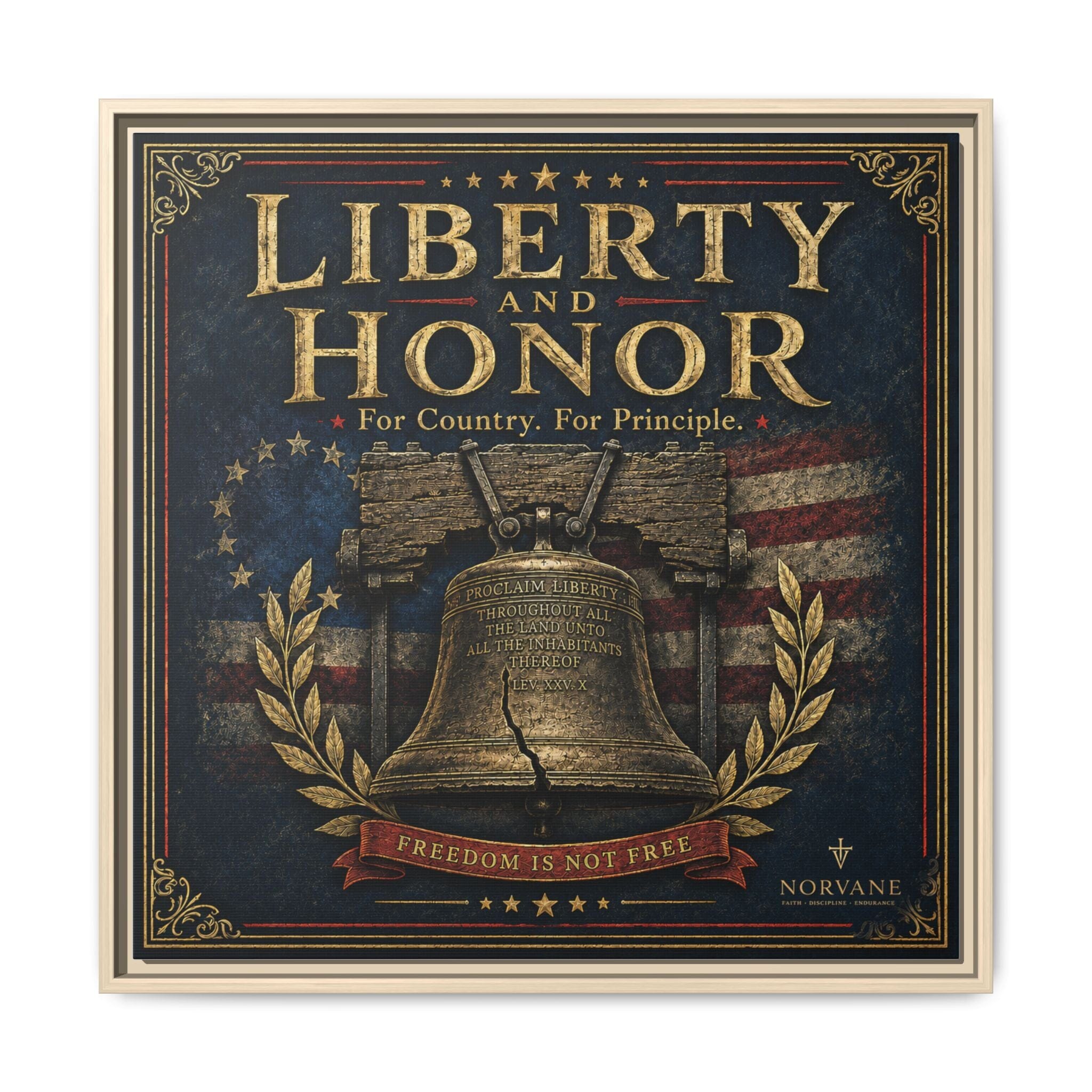 Norvane Liberty & Honor Framed Canvas – Freedom Is Not Free Bell Print in Natural
