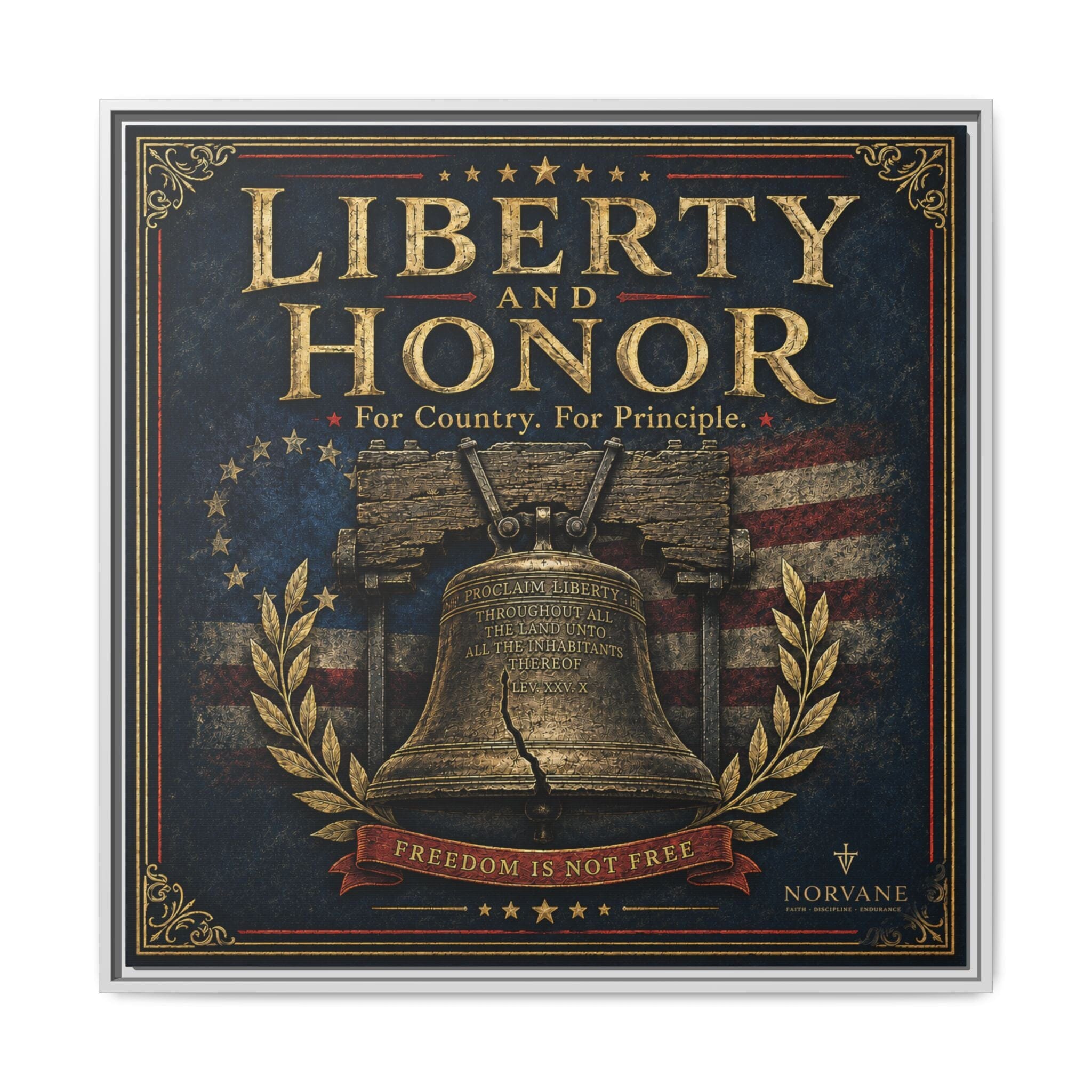Norvane Liberty & Honor Framed Canvas – Freedom Is Not Free Bell Print in White – view 12