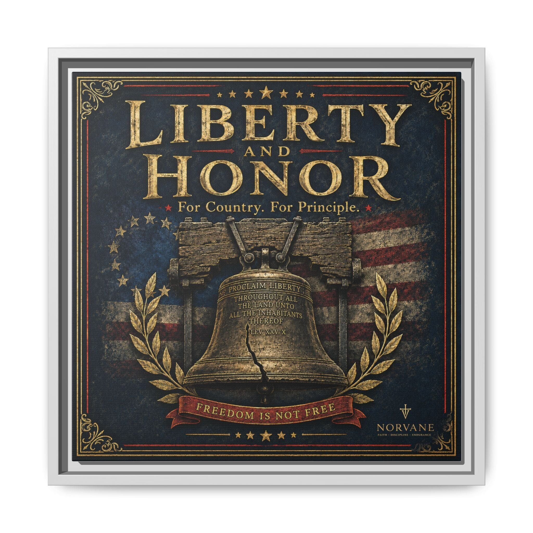 Norvane Liberty & Honor Framed Canvas – Freedom Is Not Free Bell Print in White – view 15