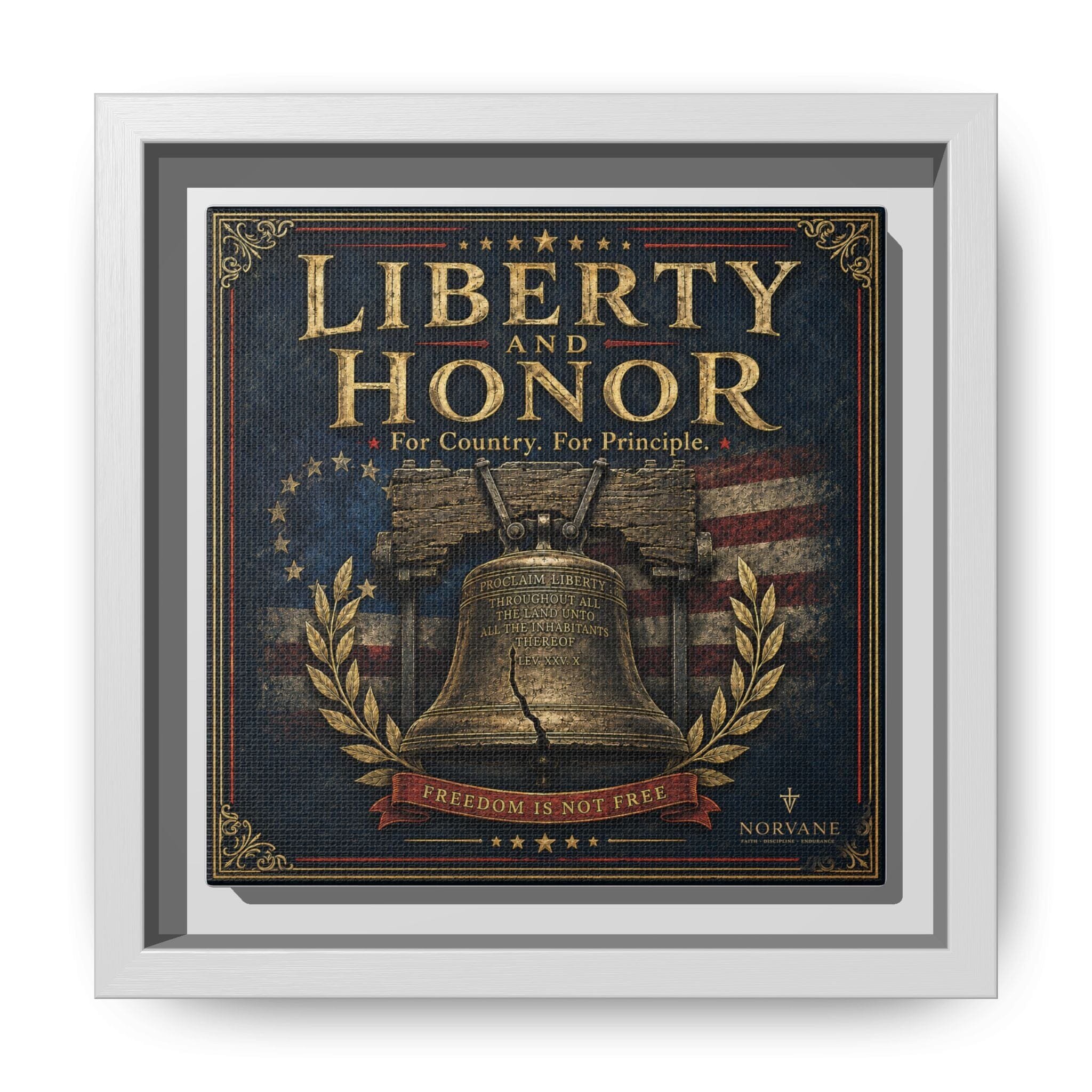 Norvane Liberty & Honor Framed Canvas – Freedom Is Not Free Bell Print in White – view 17