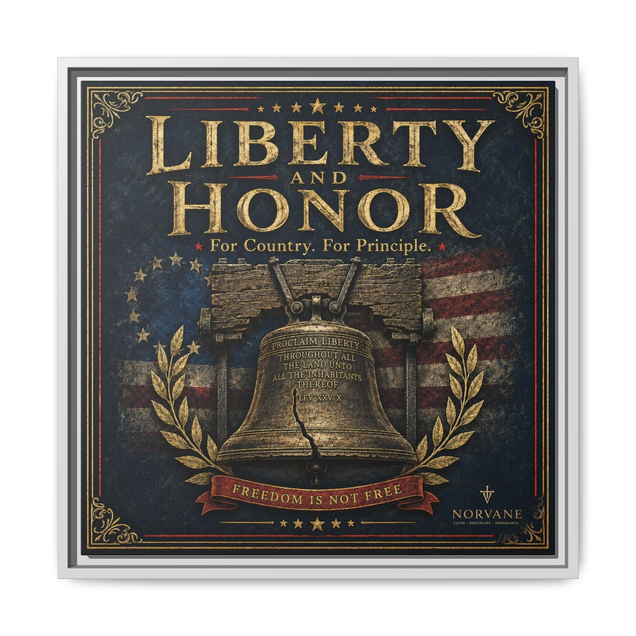 Norvane Liberty & Honor Framed Canvas – Freedom Is Not Free Bell Print in White – view 24