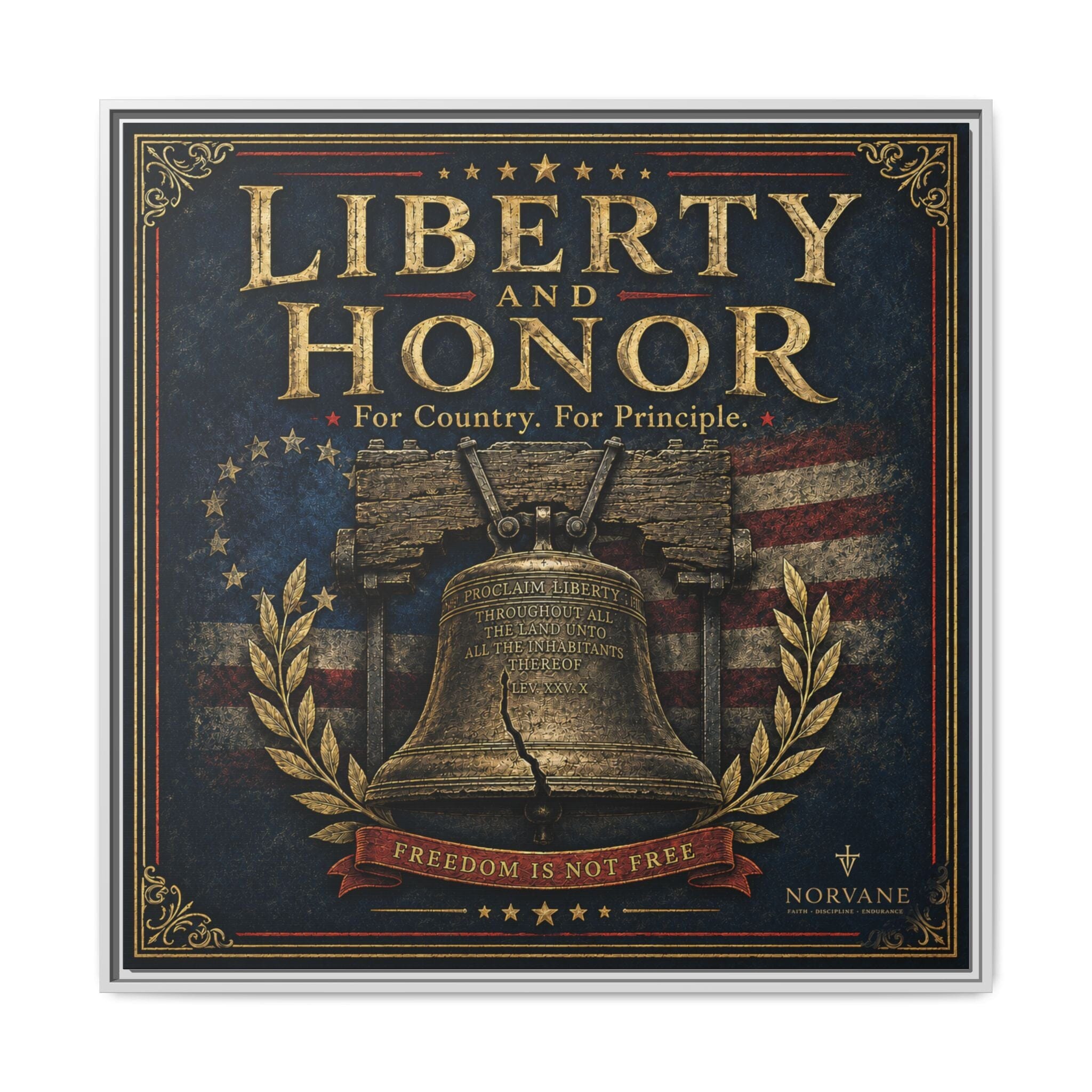 Norvane Liberty & Honor Framed Canvas – Freedom Is Not Free Bell Print in White – view 25