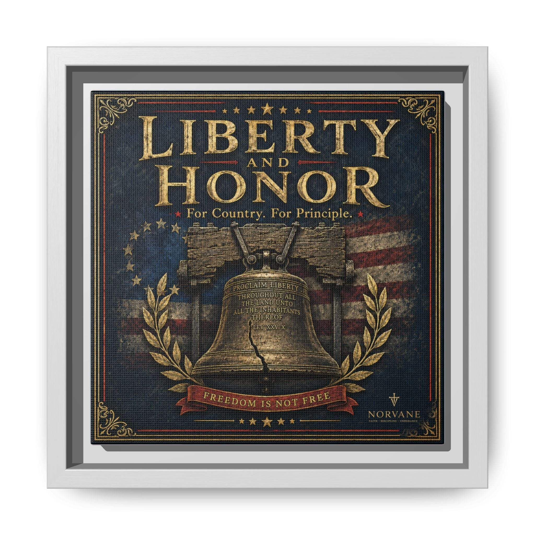 Norvane Liberty & Honor Framed Canvas – Freedom Is Not Free Bell Print in White – view 5