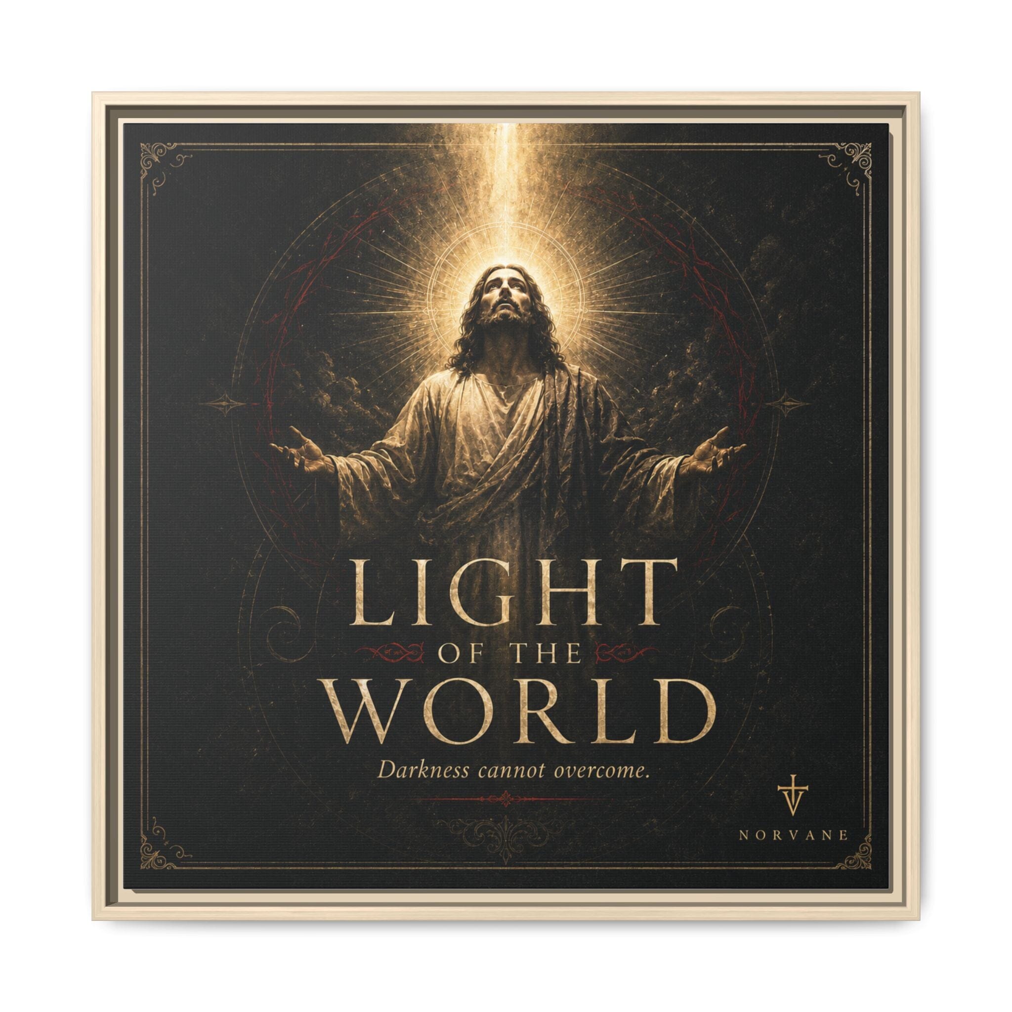 Norvane Light of the World Framed Canvas – Christian Wall Art in Natural