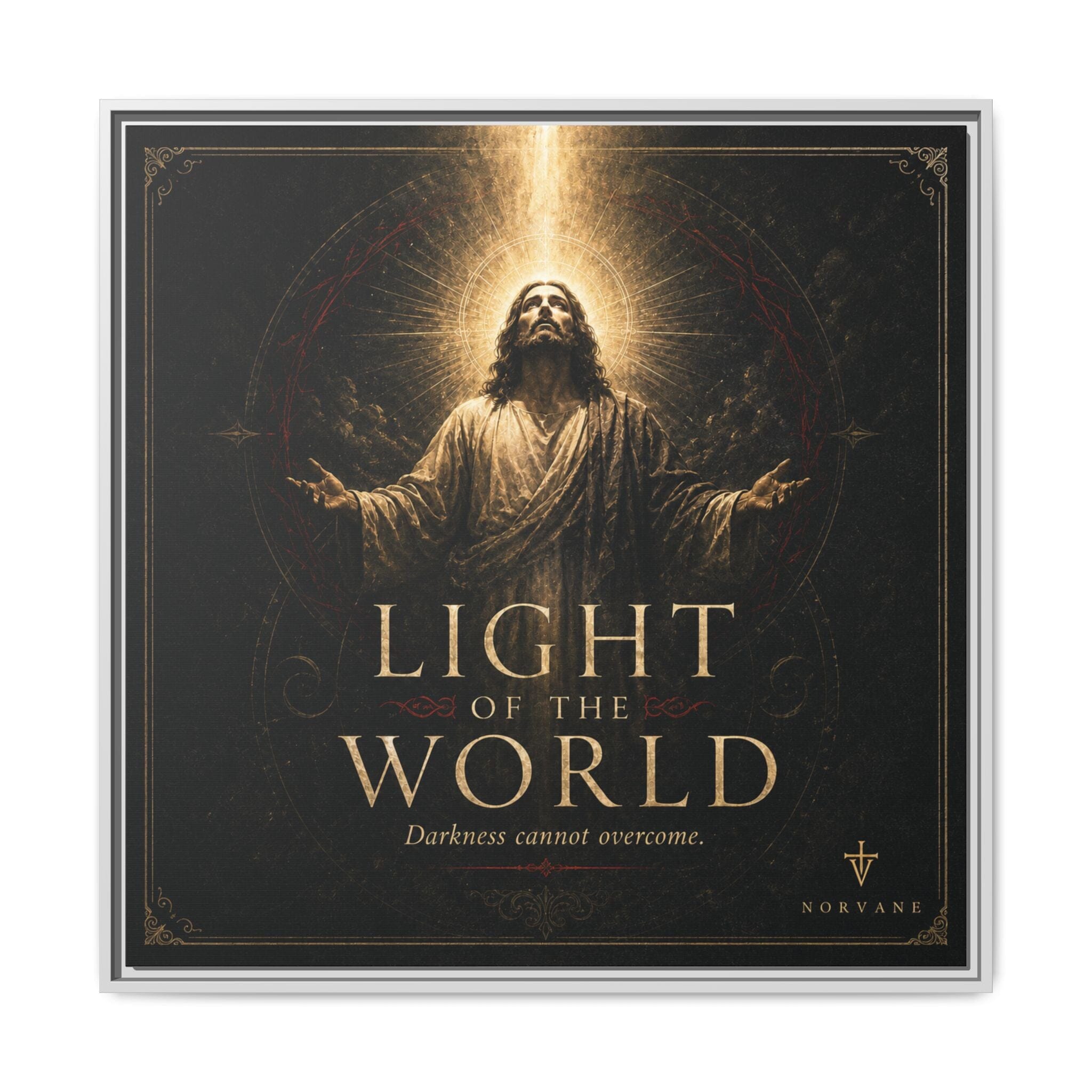 Norvane Light of the World Framed Canvas – Christian Wall Art in White – view 12
