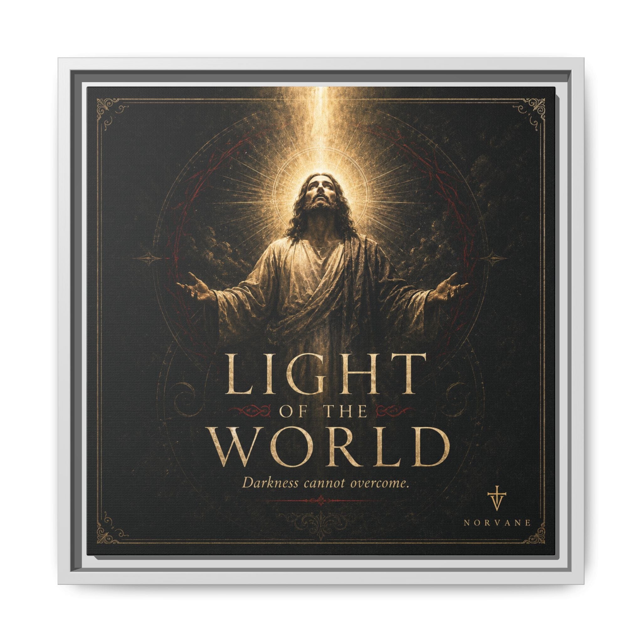 Norvane Light of the World Framed Canvas – Christian Wall Art in White – view 15