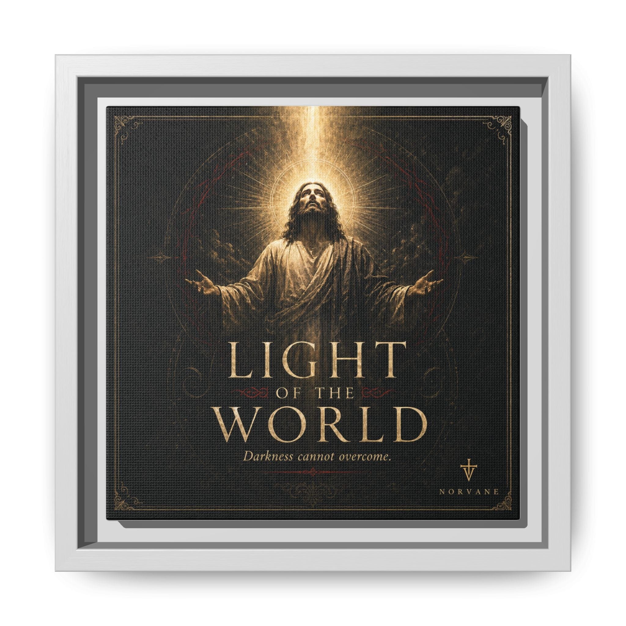 Norvane Light of the World Framed Canvas – Christian Wall Art in White – view 5