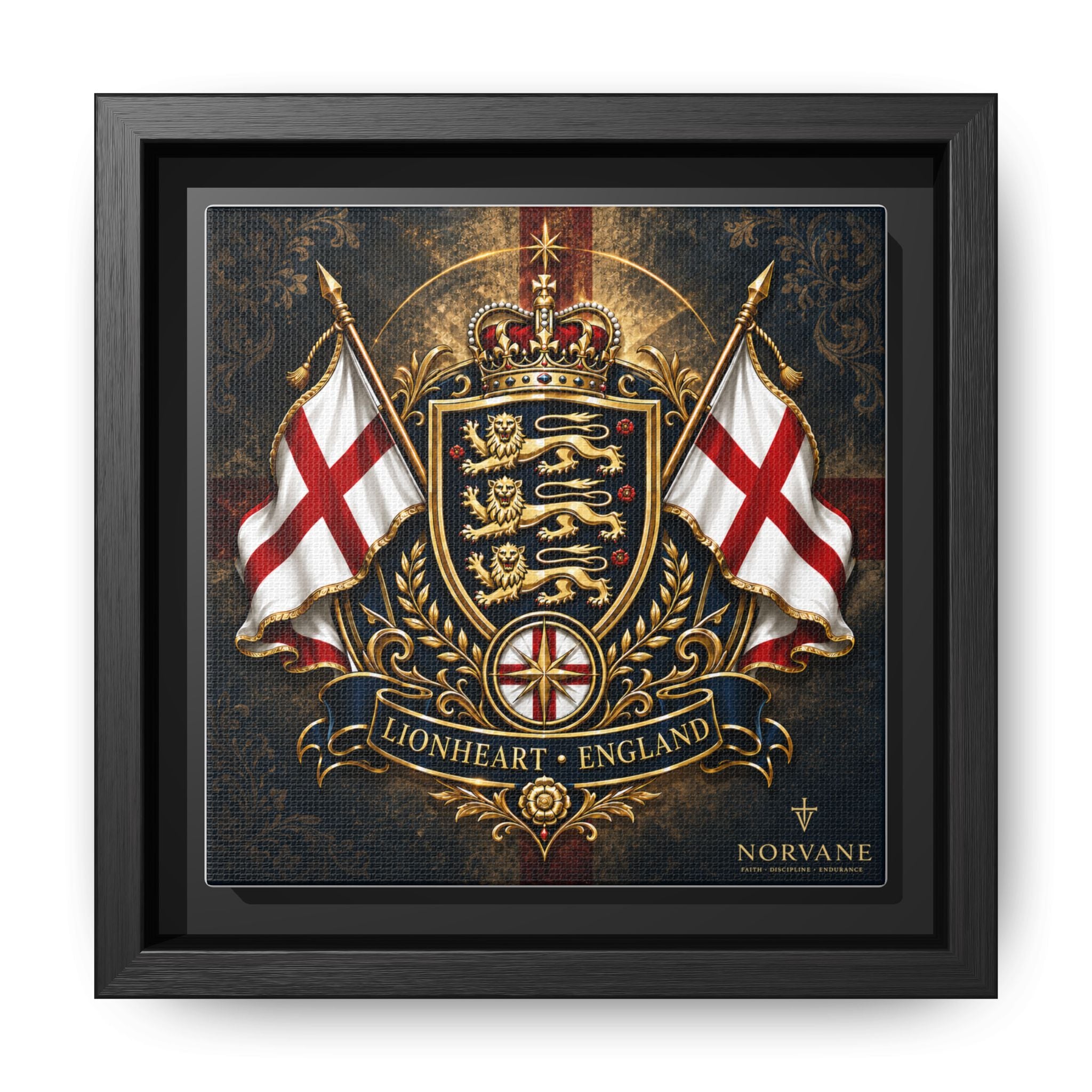 Norvane Lionheart England Crest Canvas – Framed Union Jack Shield Print in Black – view 18