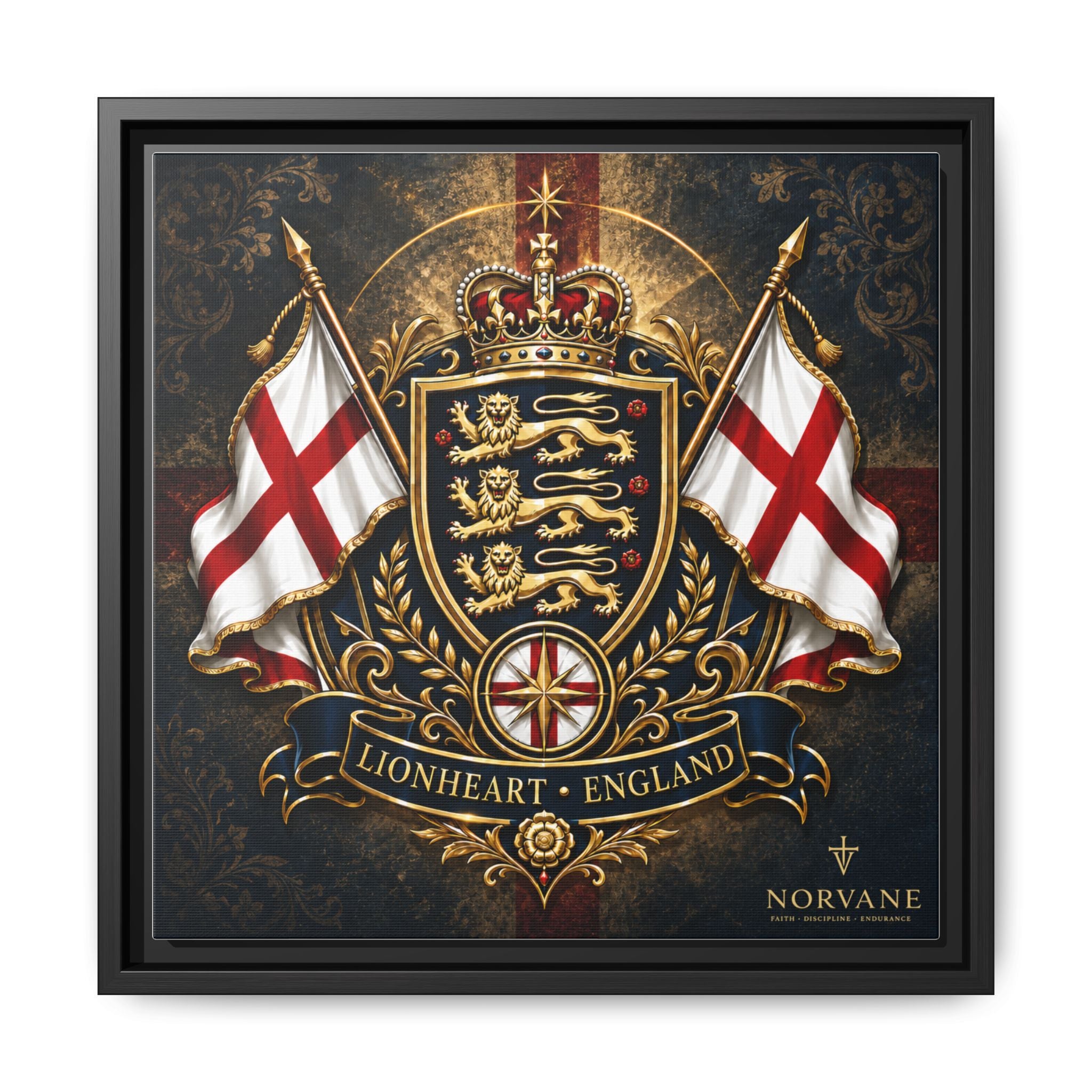 Norvane Lionheart England Crest Canvas – Framed Union Jack Shield Print in Black – view 29