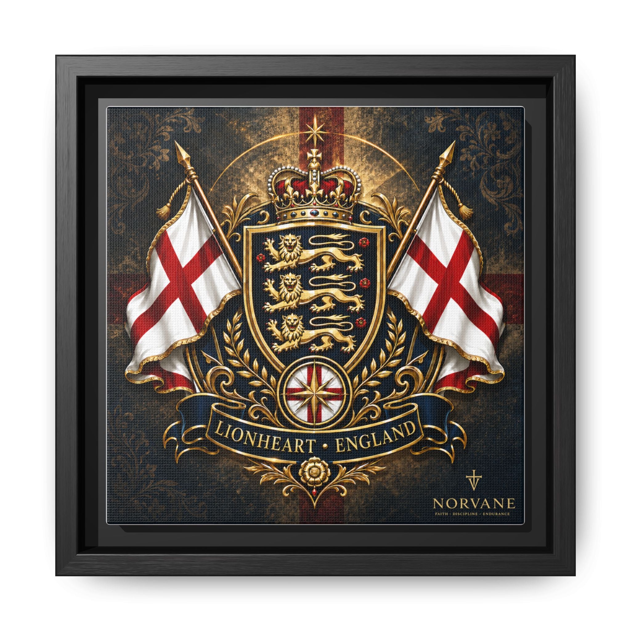 Norvane Lionheart England Crest Canvas – Framed Union Jack Shield Print in Black – view 6