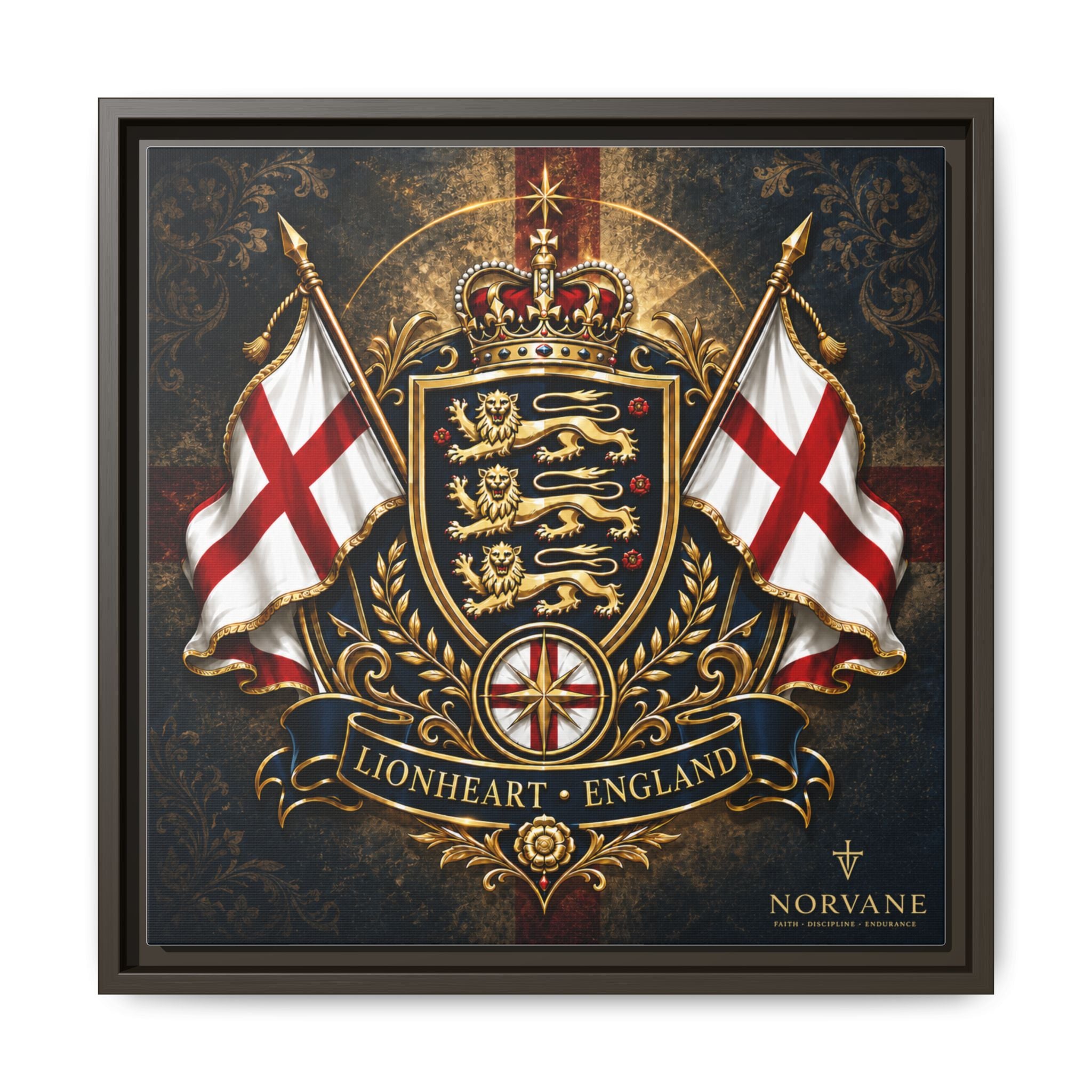 Norvane Lionheart England Crest Canvas – Framed Union Jack Shield Print in Espresso – view 14