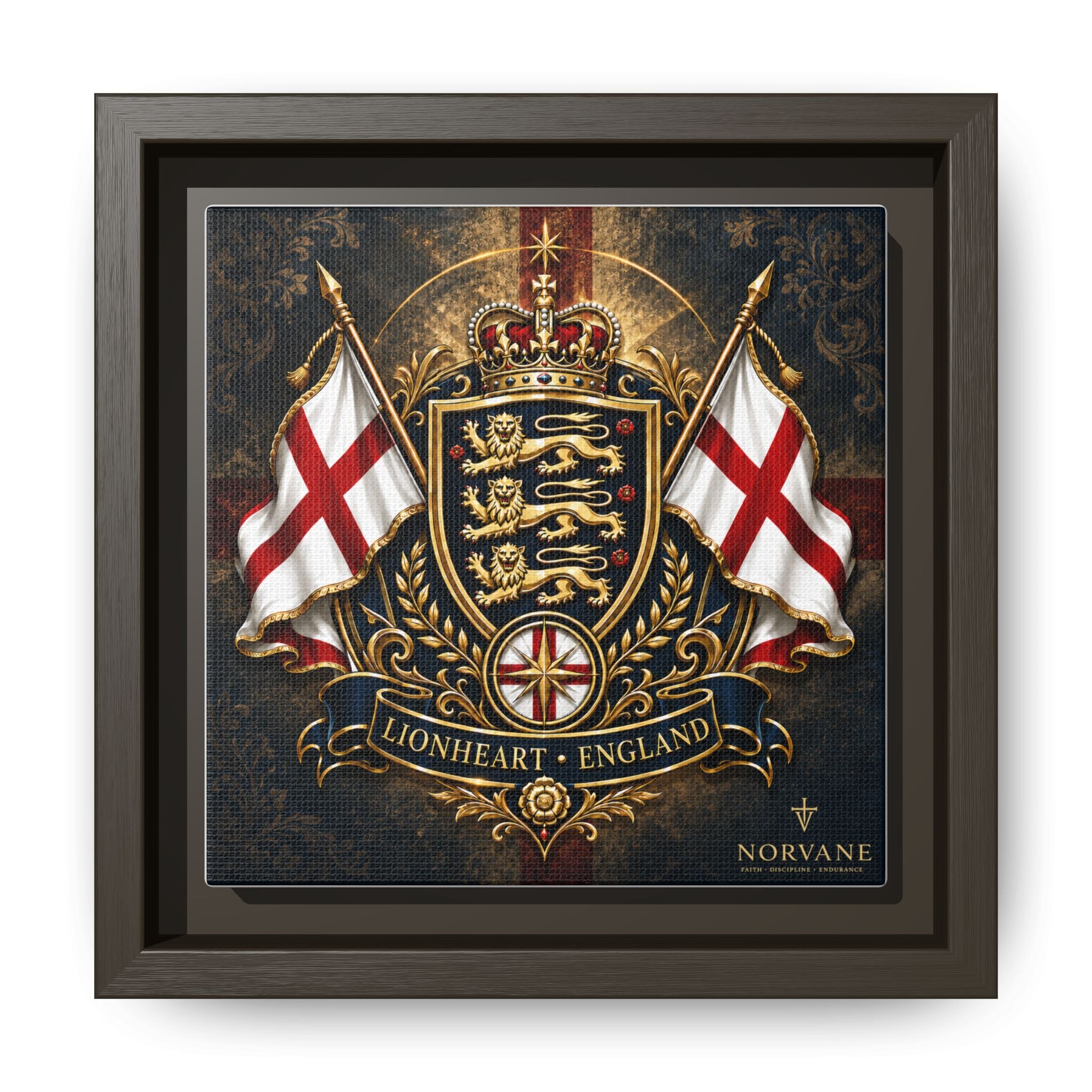 Norvane Lionheart England Crest Canvas – Framed Union Jack Shield Print in Espresso – view 19