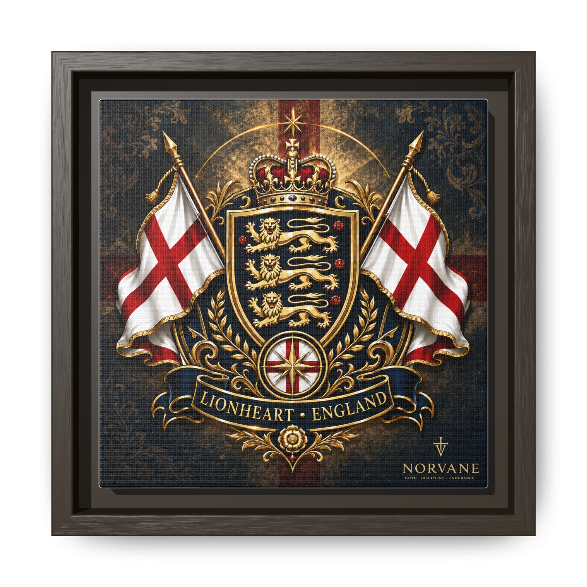 Norvane Lionheart England Crest Canvas – Framed Union Jack Shield Print in Espresso – view 7