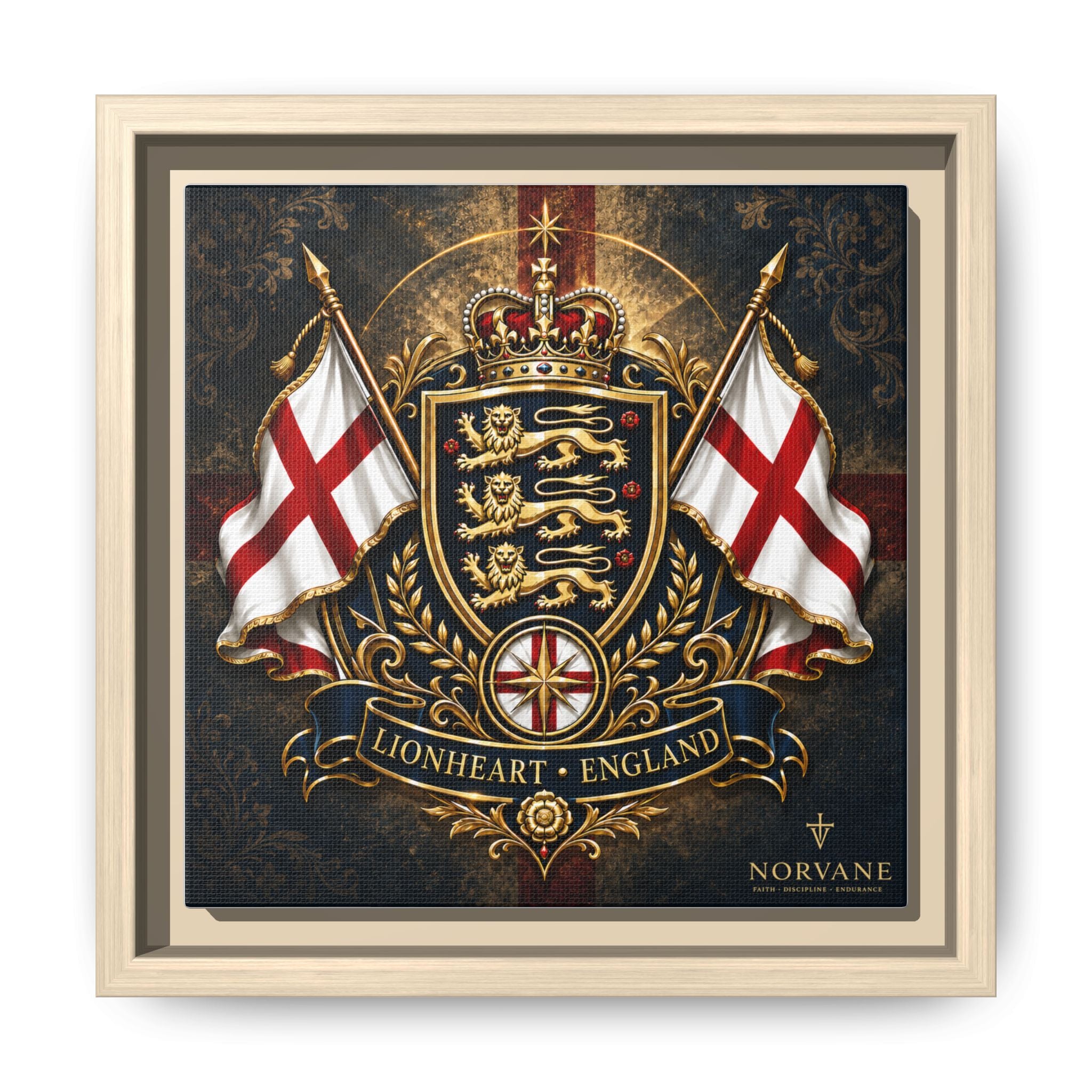 Norvane Lionheart England Crest Canvas – Framed Union Jack Shield Print in Natural – view 8