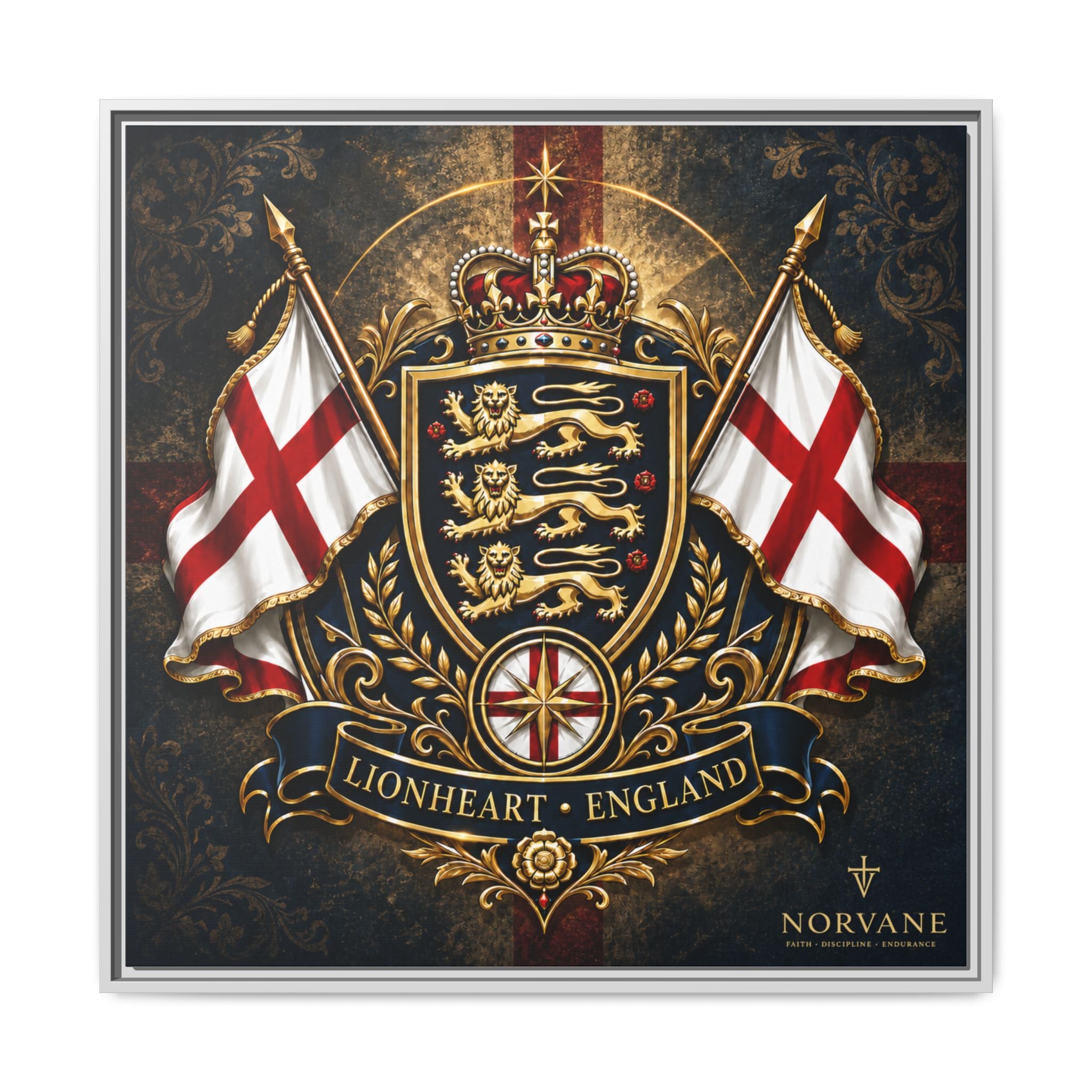 Norvane Lionheart England Crest Canvas – Framed Union Jack Shield Print in White – view 12