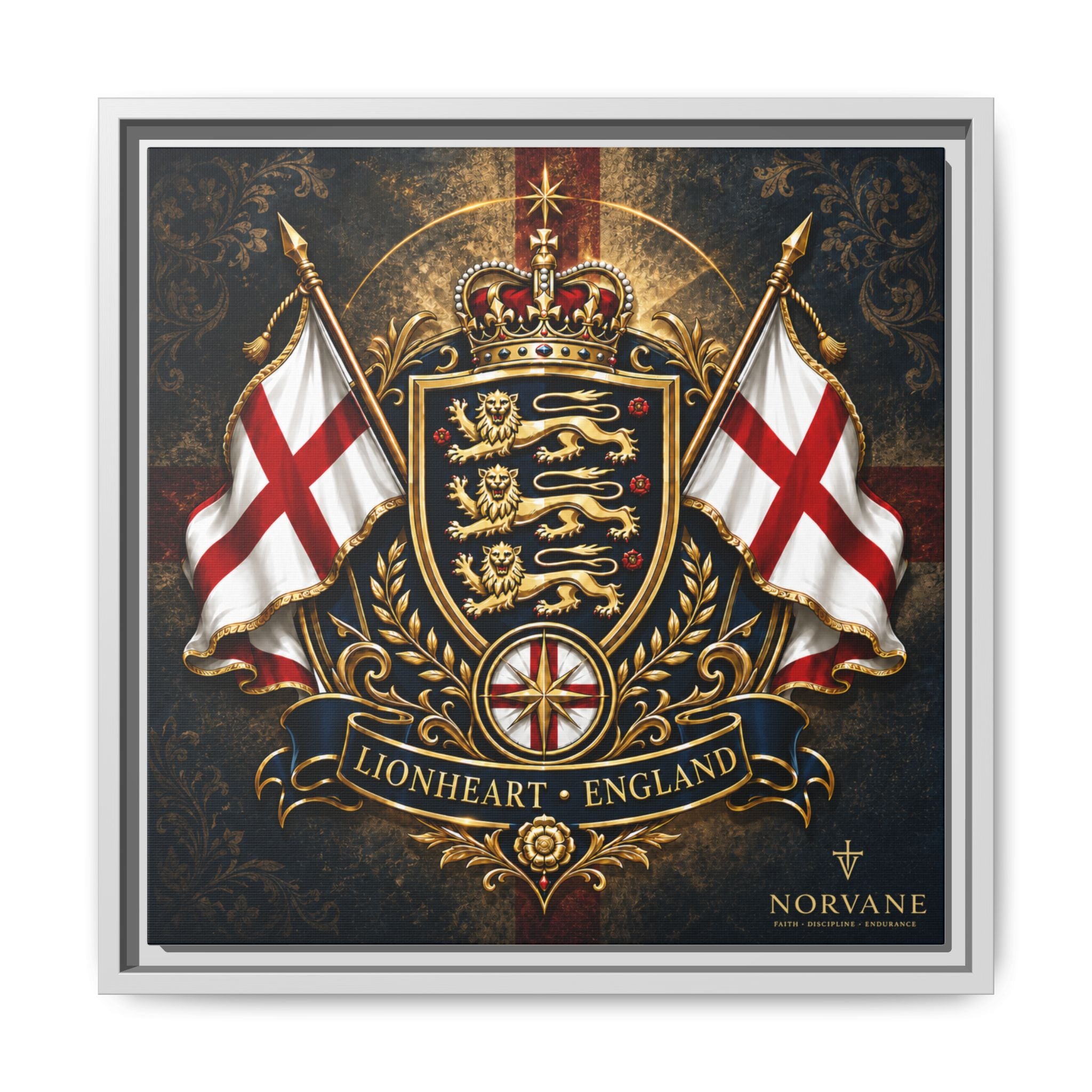 Norvane Lionheart England Crest Canvas – Framed Union Jack Shield Print in White – view 15