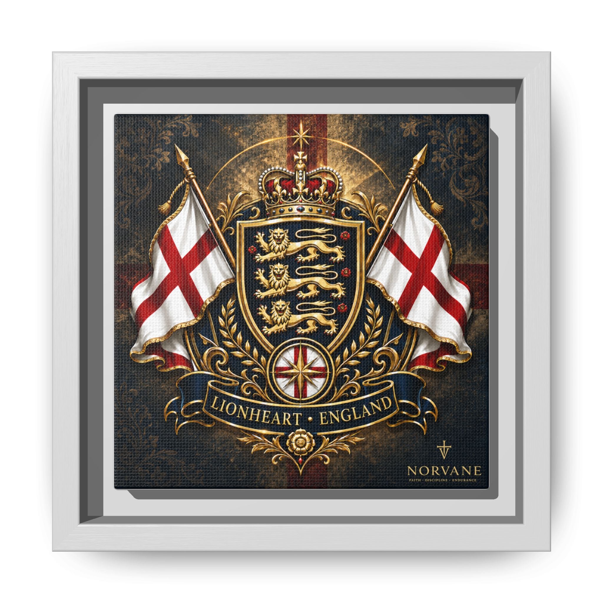 Norvane Lionheart England Crest Canvas – Framed Union Jack Shield Print in White – view 17