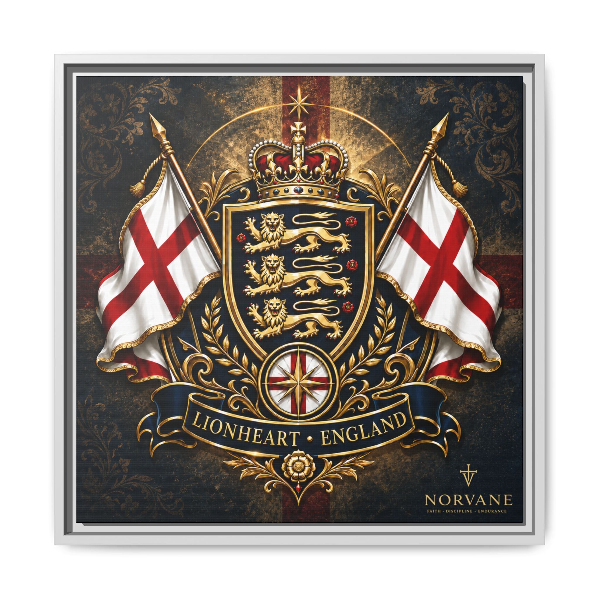 Norvane Lionheart England Crest Canvas – Framed Union Jack Shield Print in White – view 24