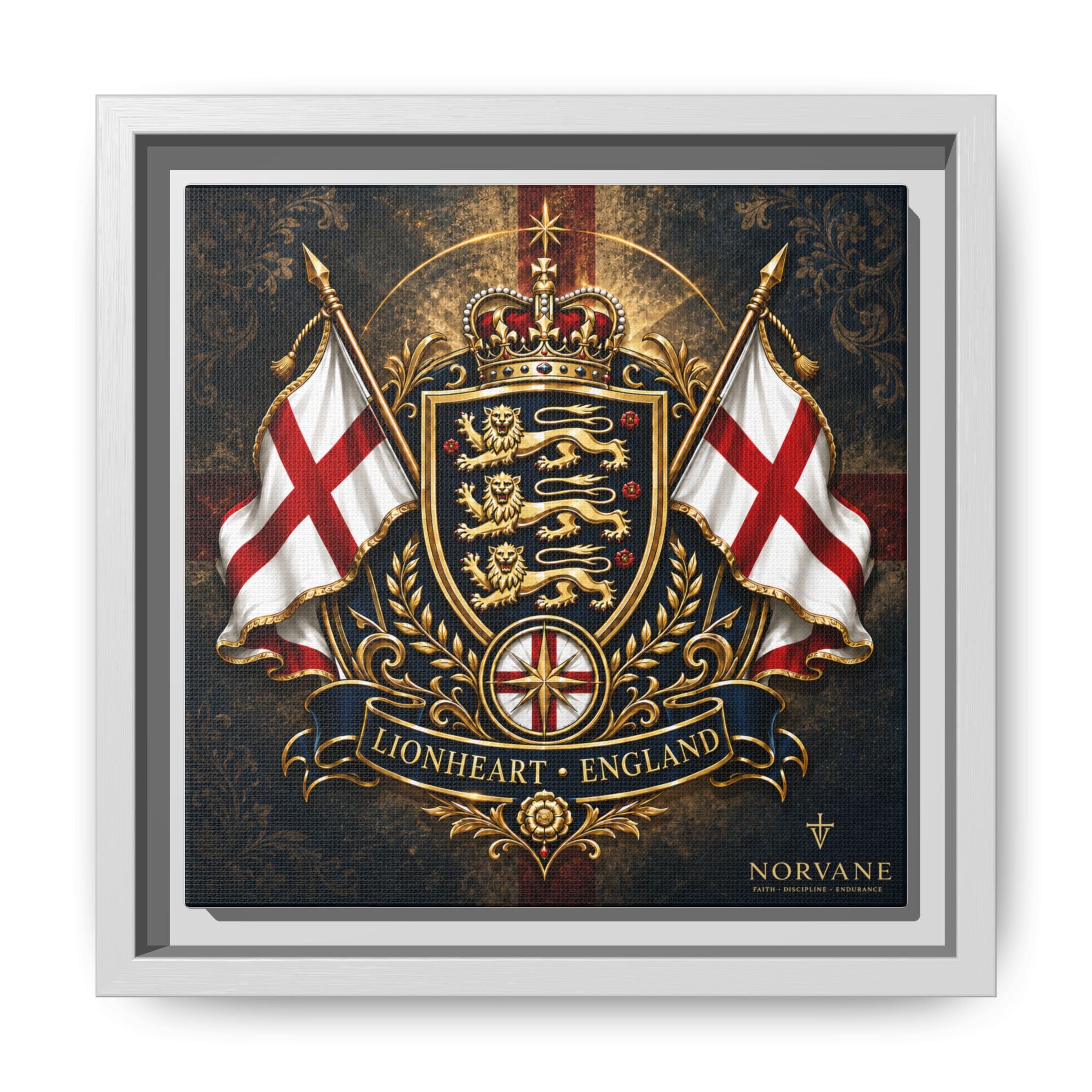 Norvane Lionheart England Crest Canvas – Framed Union Jack Shield Print in White – view 5